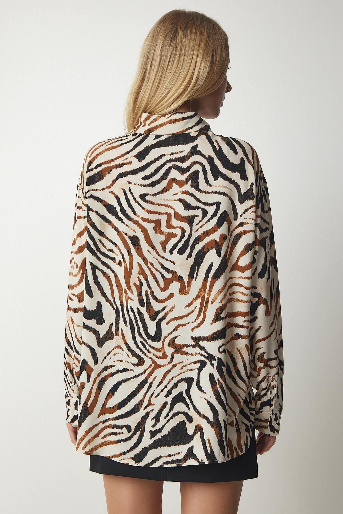 Multicolour Patterned Oversized Viscose Shirt, , large image number 7