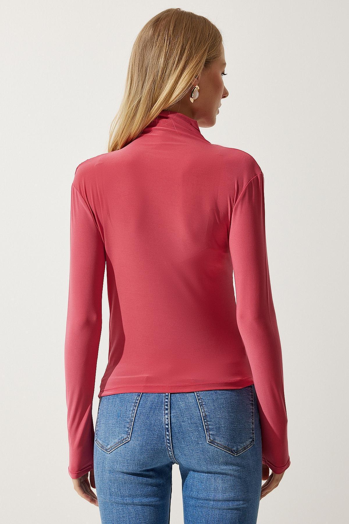 Pink Gathered Detailed High Neck Blouse, C101_1492, large image number 4