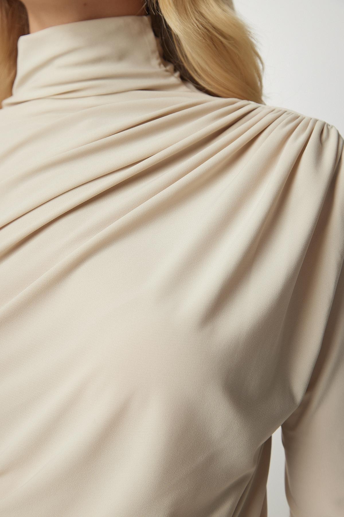 White Detailed Collared Sandy Blouse, Cream, large image number 2