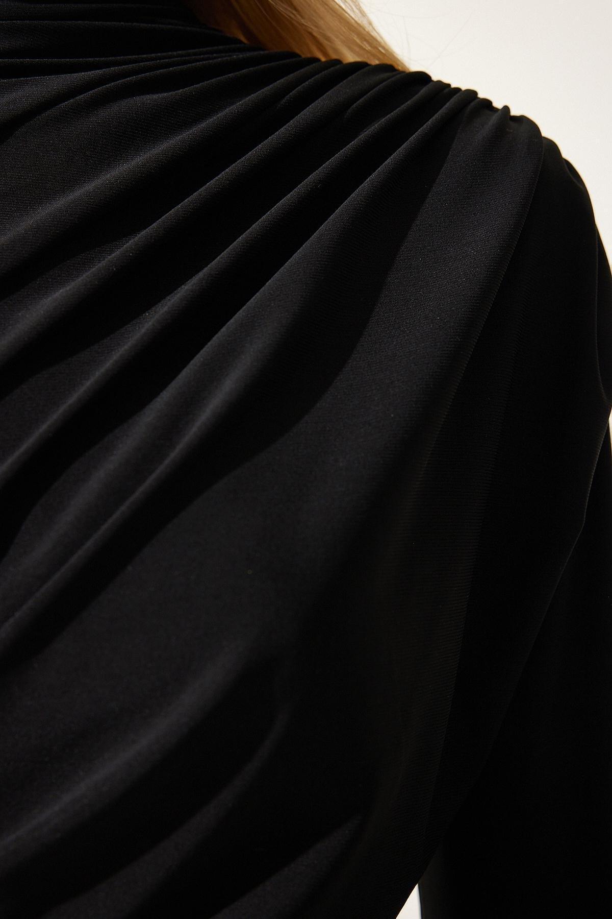 بلوزة ضيقة بياقة قائمة، أسود, , large image number 4