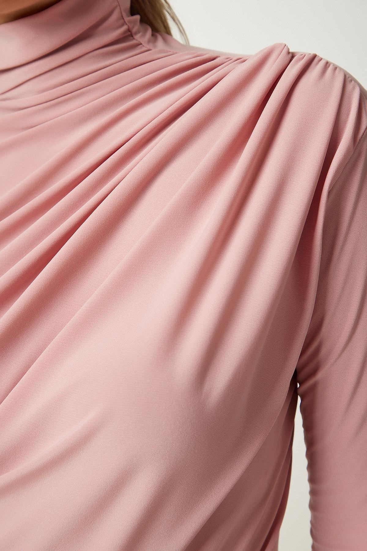 Pink Ruffle Detailed High Collar Blouse, , large image number 3