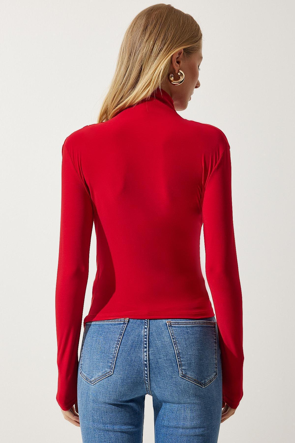 بلوزة بتفاصيل مزمومة، أحمر, Red, large image number 4