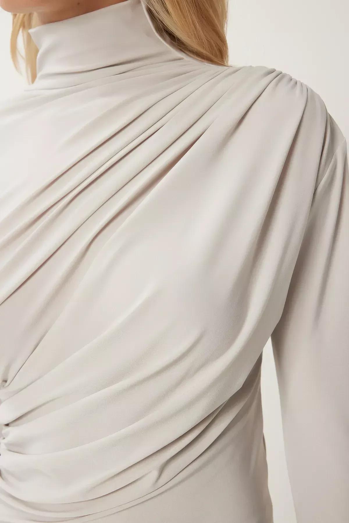 Gathered Detailed Ruched Blouse, STONE, large image number 3