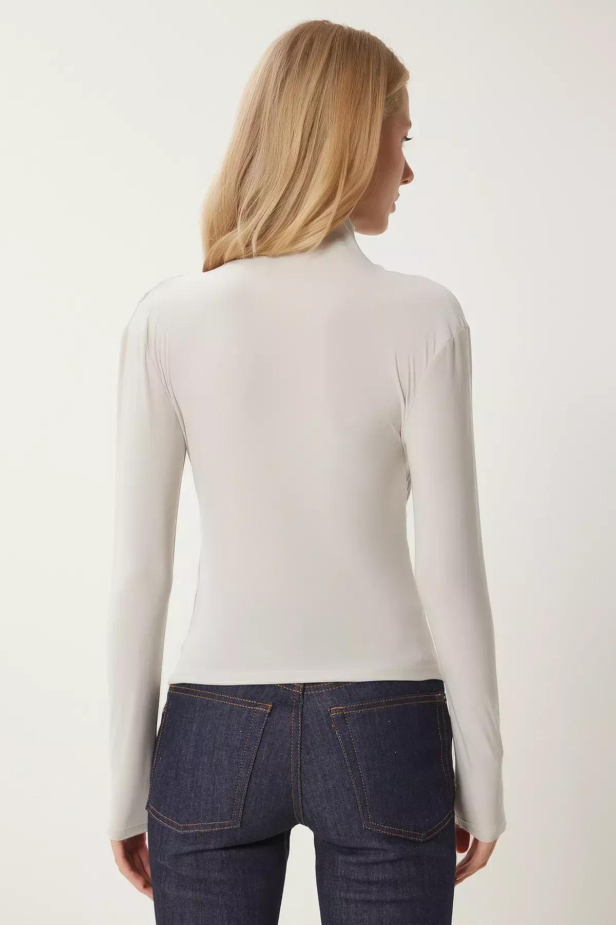 Gathered Detailed Ruched Blouse, STONE, large image number 4