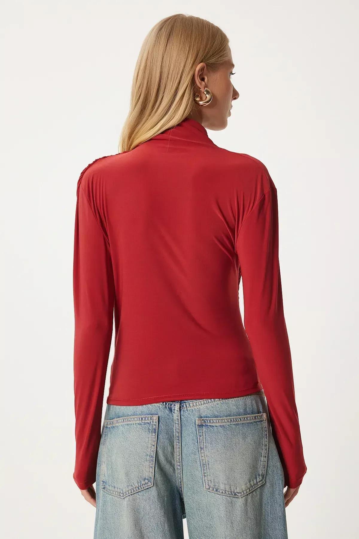 Beige Blouse With Red Ruffle Detail Roundup Collar, Tile, large image number 4