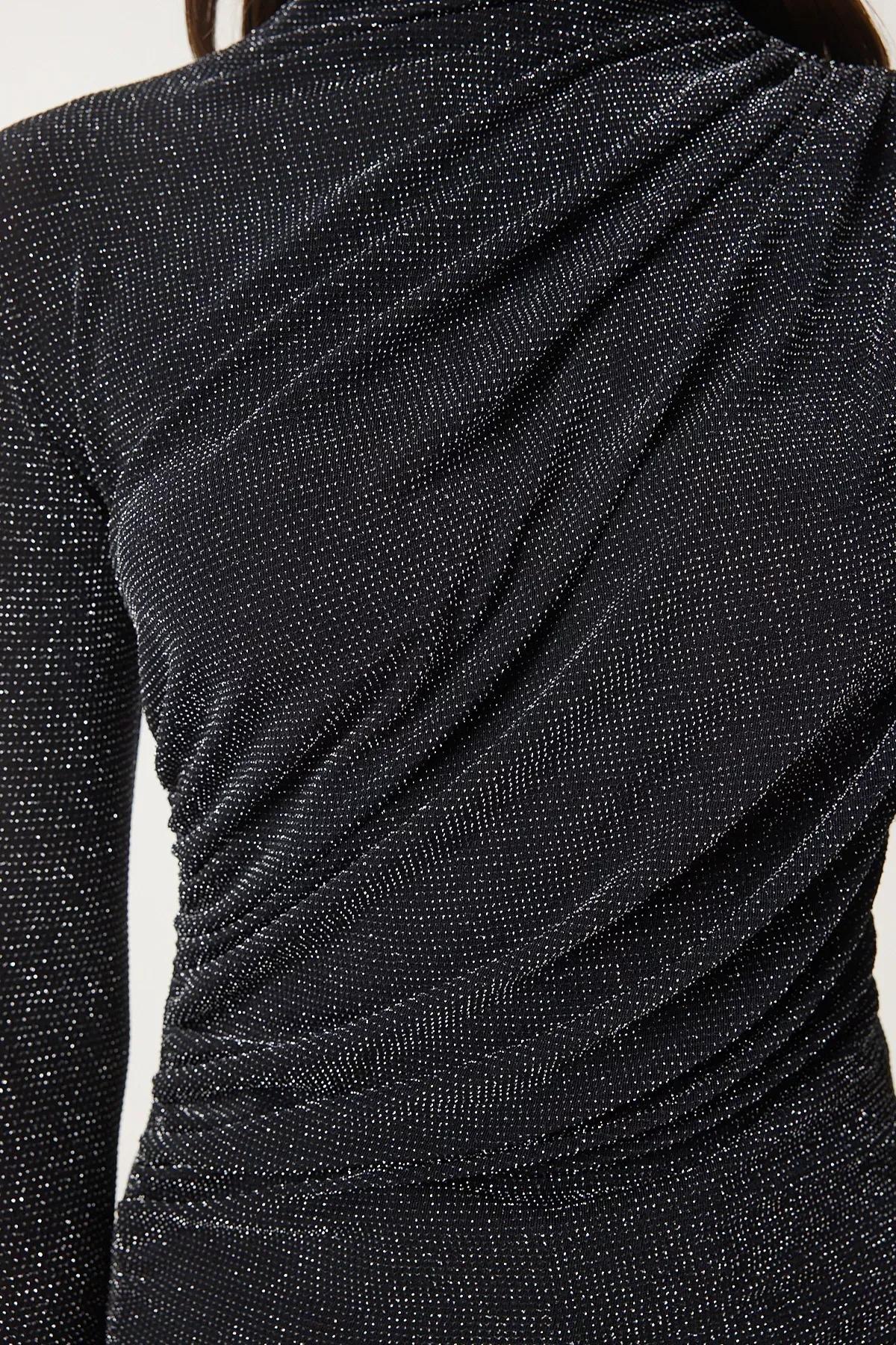 Black Grey Drawstring Sandy Blouse, , large image number 5