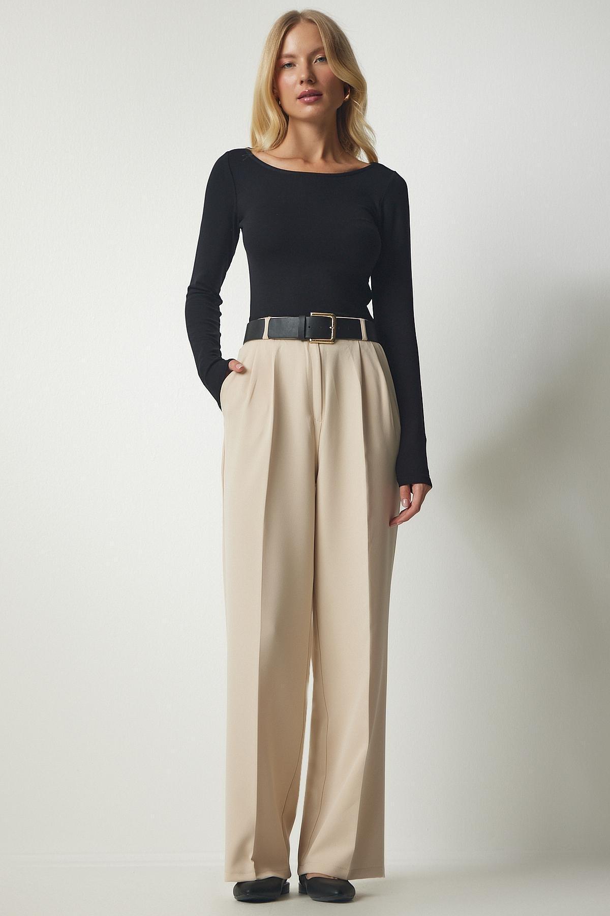 Cream Pocket Palazzo Trousers, Cream, medium