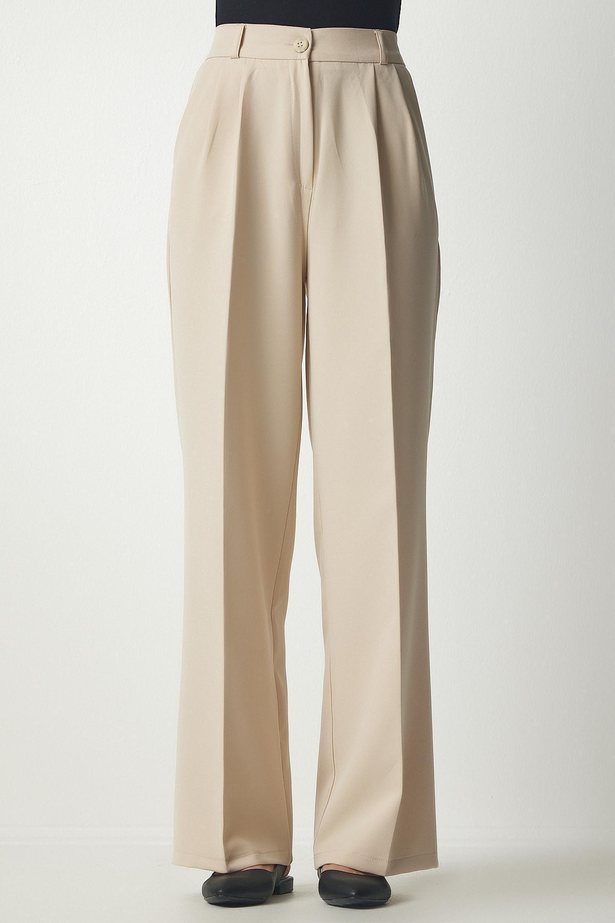Cream Pocket Palazzo Trousers, Cream, medium