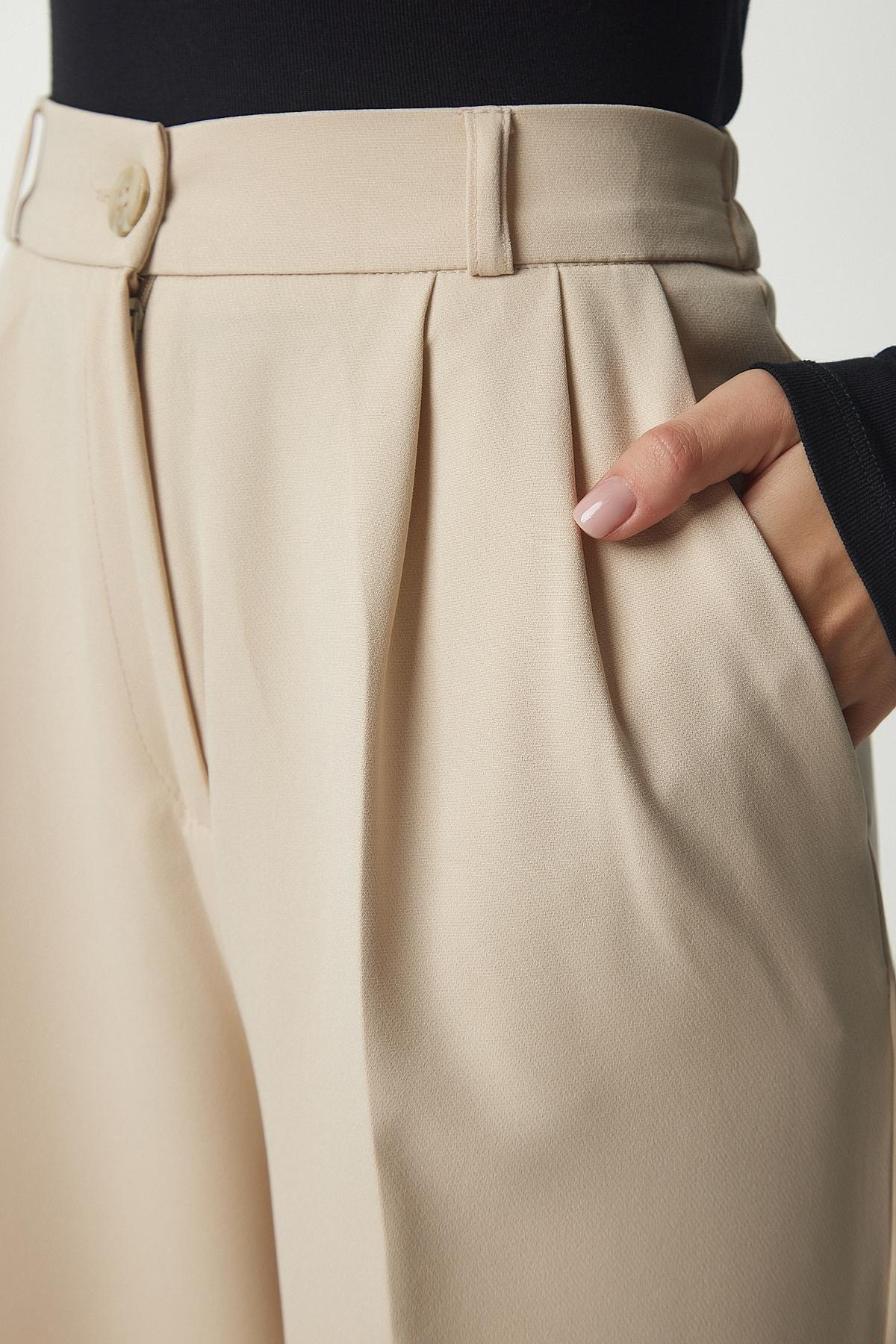 Cream Pocket Palazzo Trousers, Cream, large image number 3