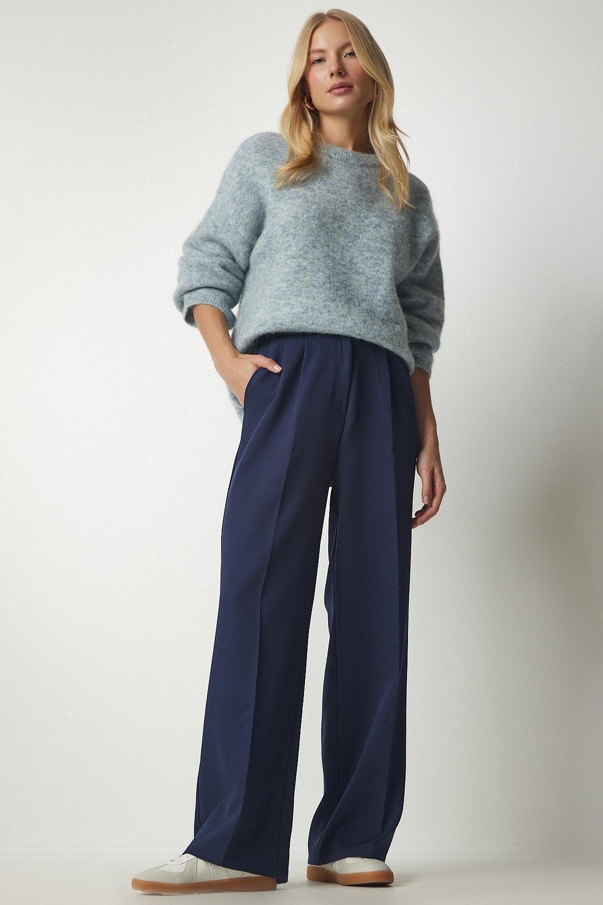 Navy Palazzo Pants With Pocket, , large image number 0