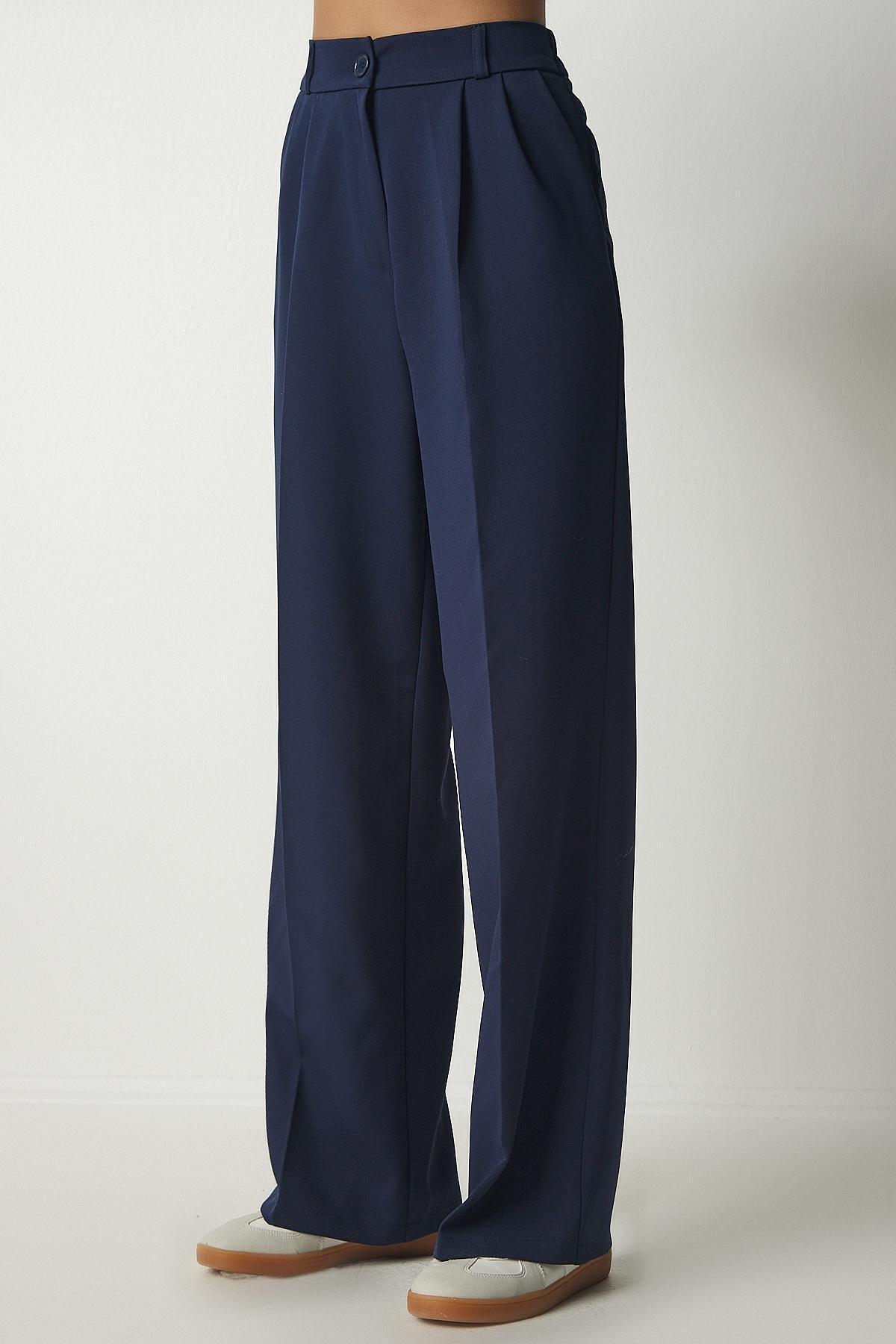 Navy Palazzo Pants With Pocket, , large image number 2