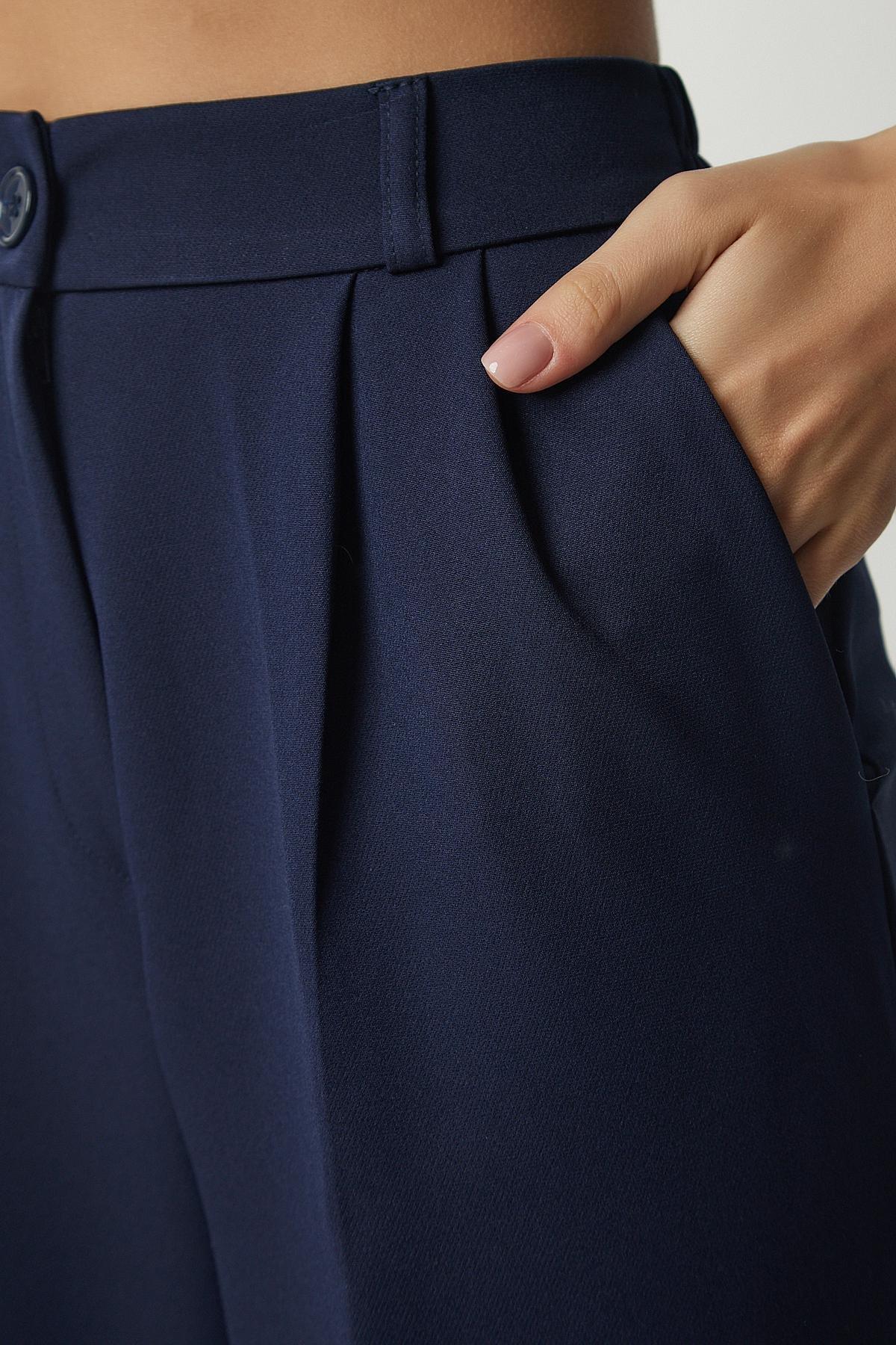 Navy Palazzo Pants With Pocket, , large image number 3