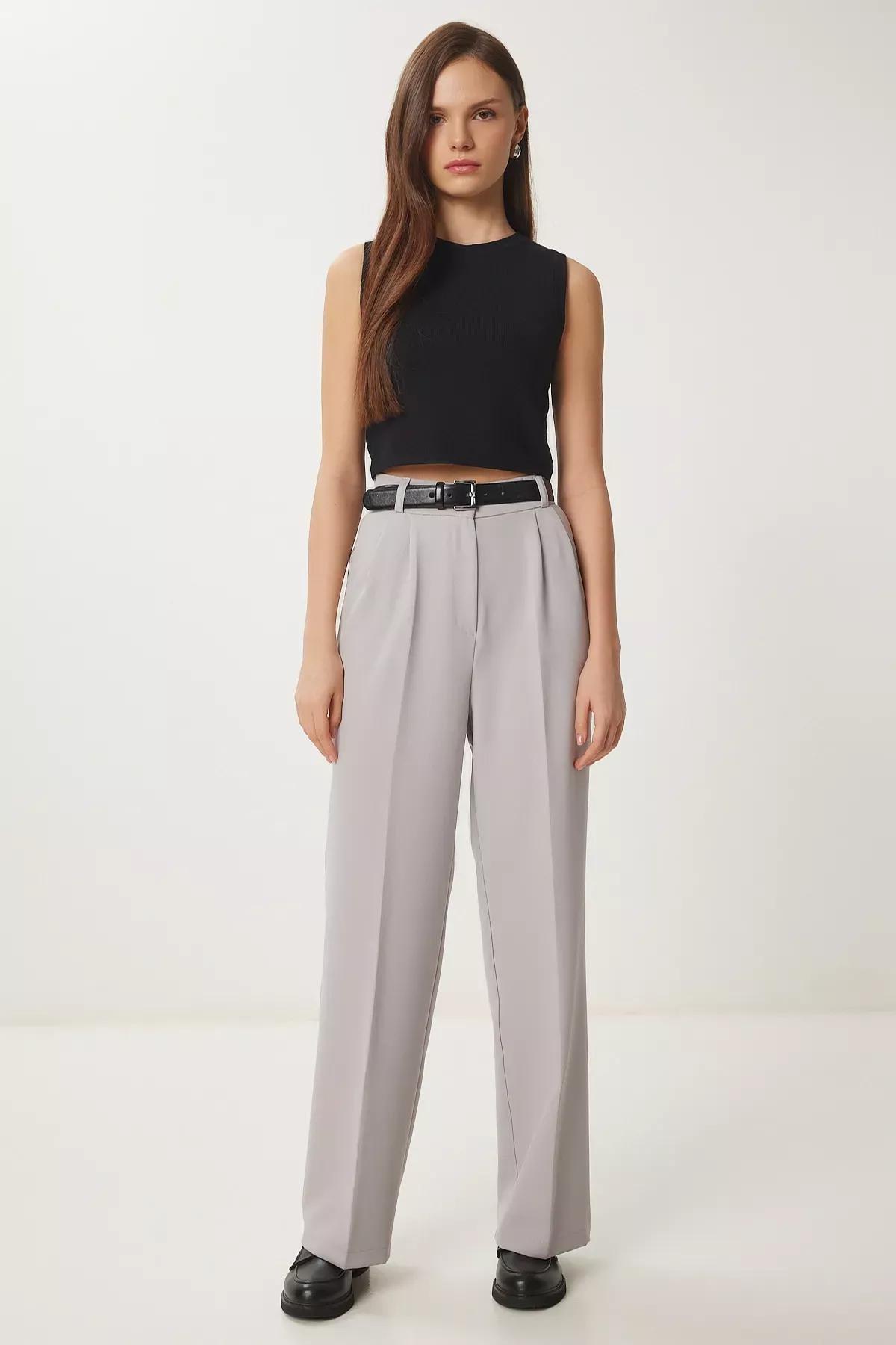 Grey Pocket Palazzo Pants, , large image number 0