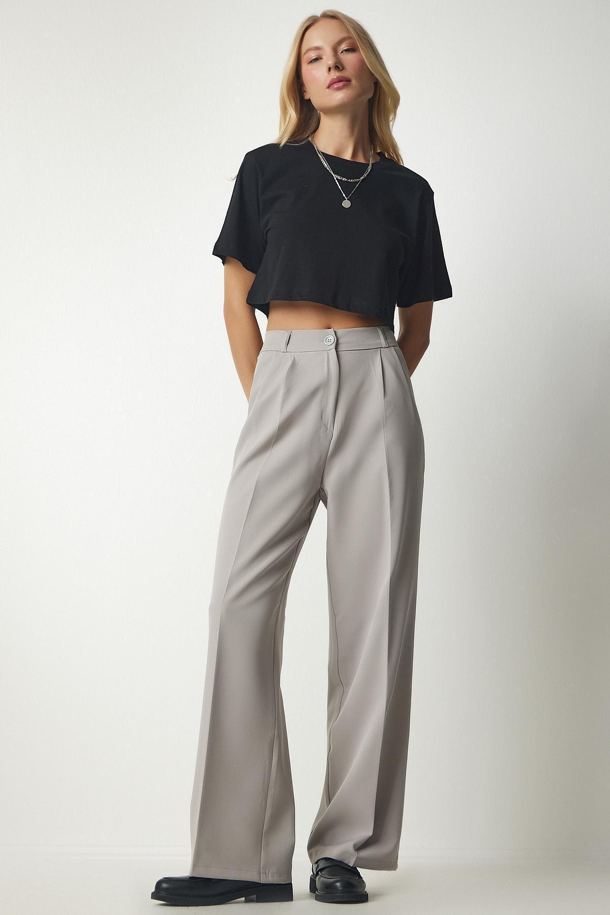 Grey Pocket Palazzo Pants, , large image number 1