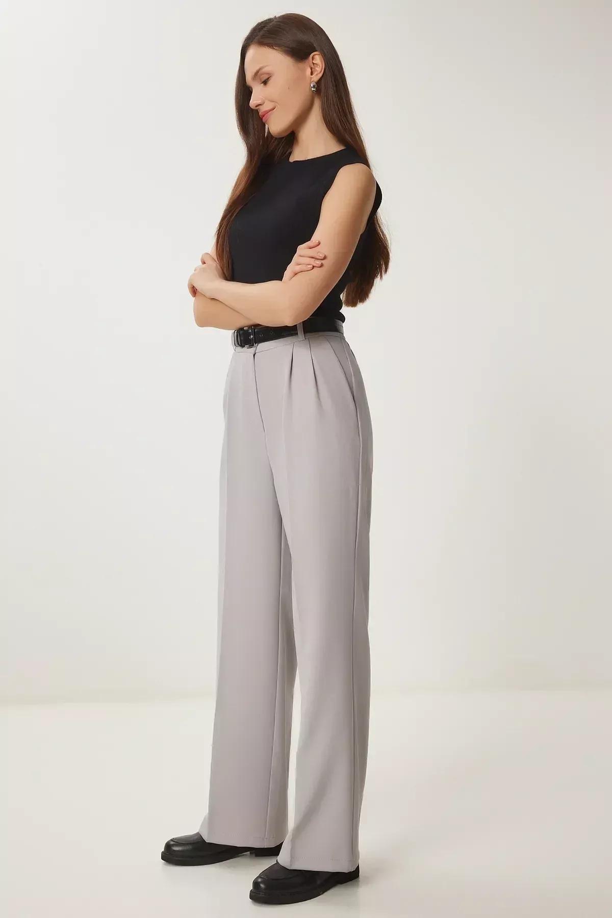 Grey Pocket Palazzo Pants, , large image number 3