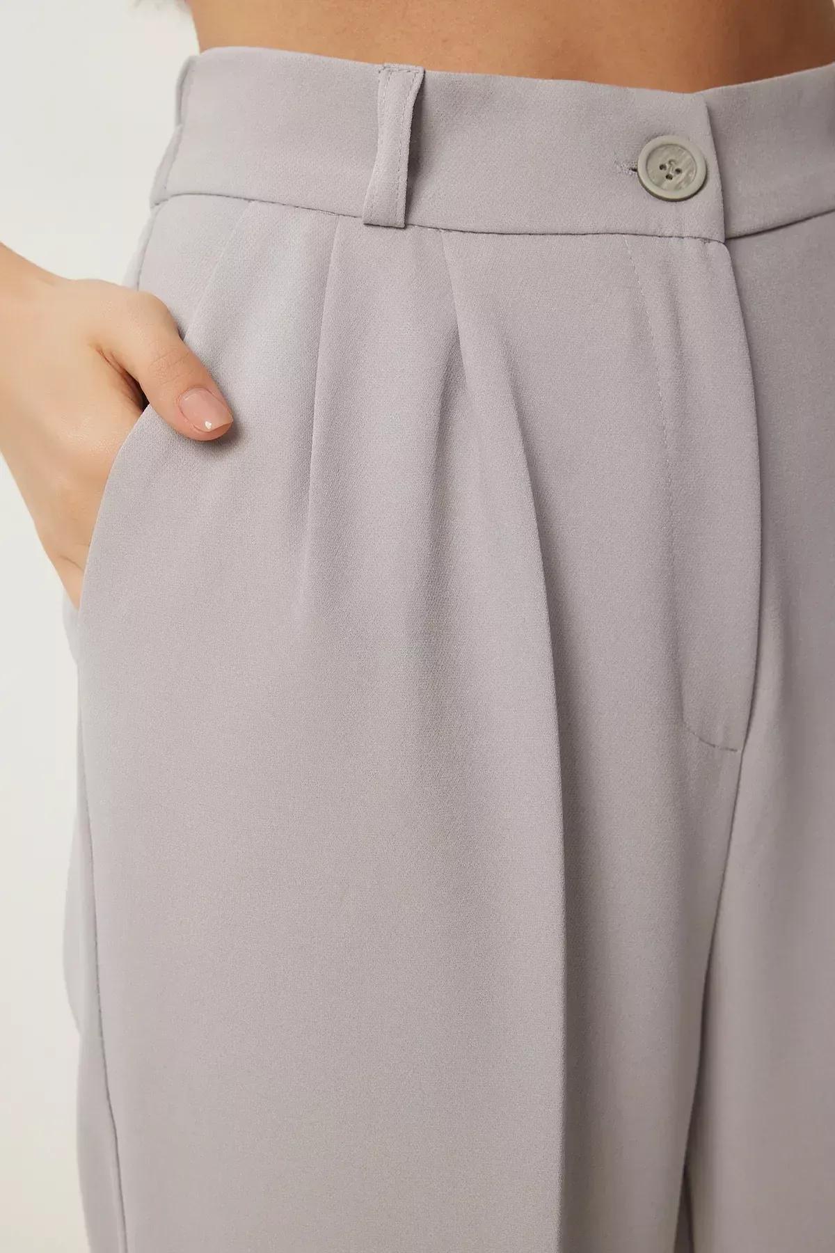 Grey Pocket Palazzo Pants, STONE, large image number 4