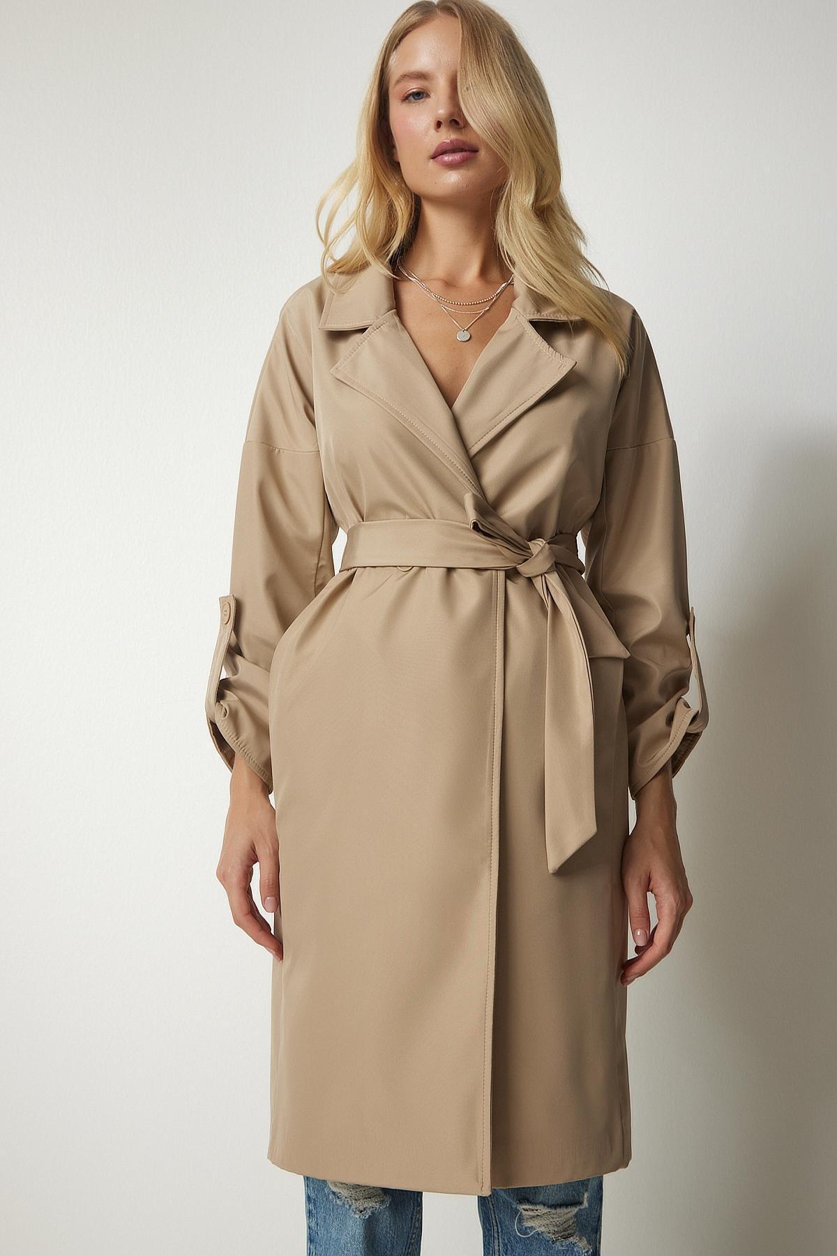 Happiness Istanbul - Beige Belted Seasonal Trench Coat