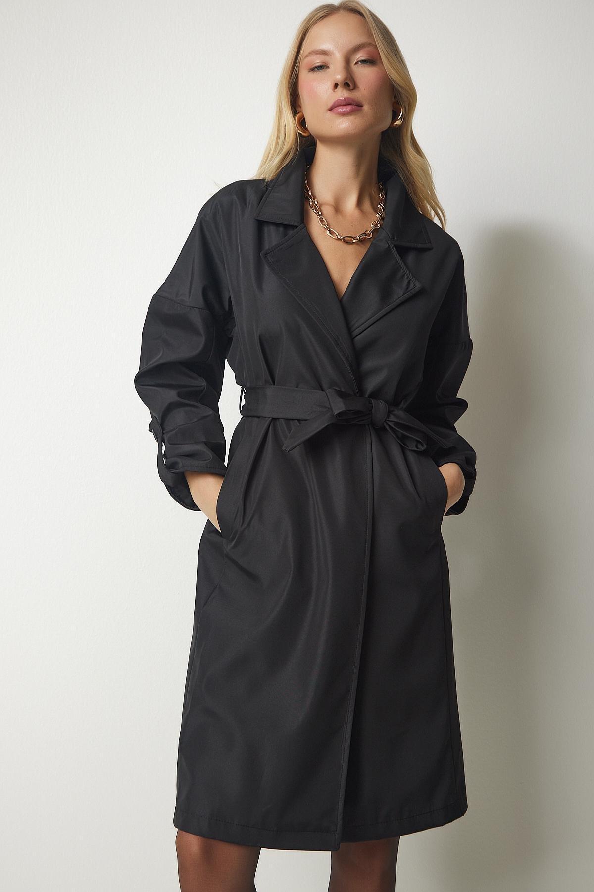 Black Belted Seasonal Trench Coat, , large image number 1