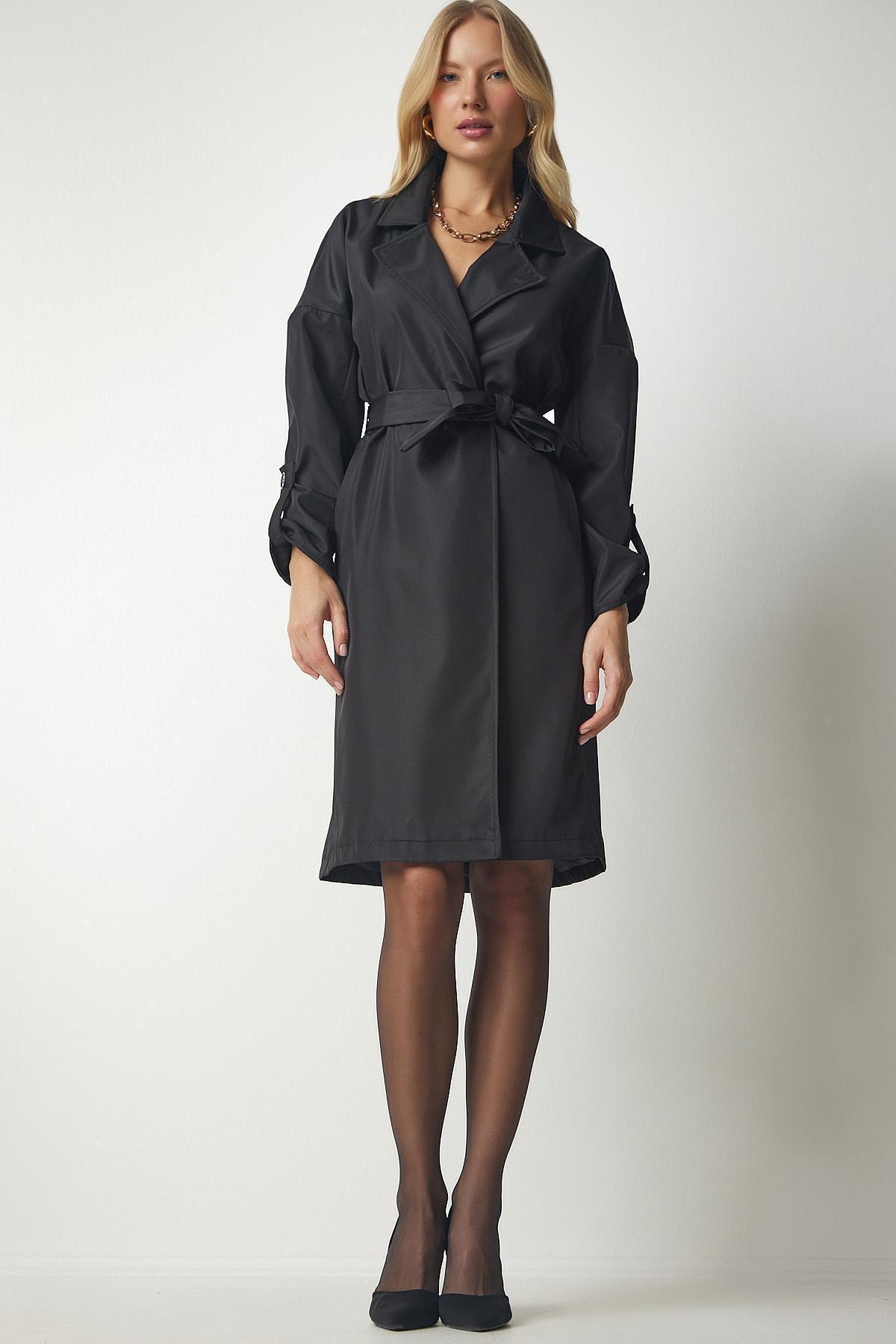 Black Belted Seasonal Trench Coat, , large image number 2