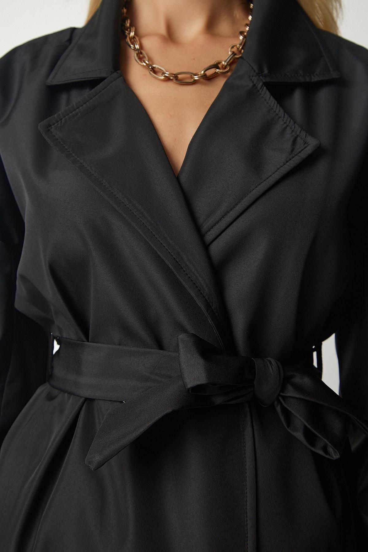 Black Belted Seasonal Trench Coat, , large image number 3