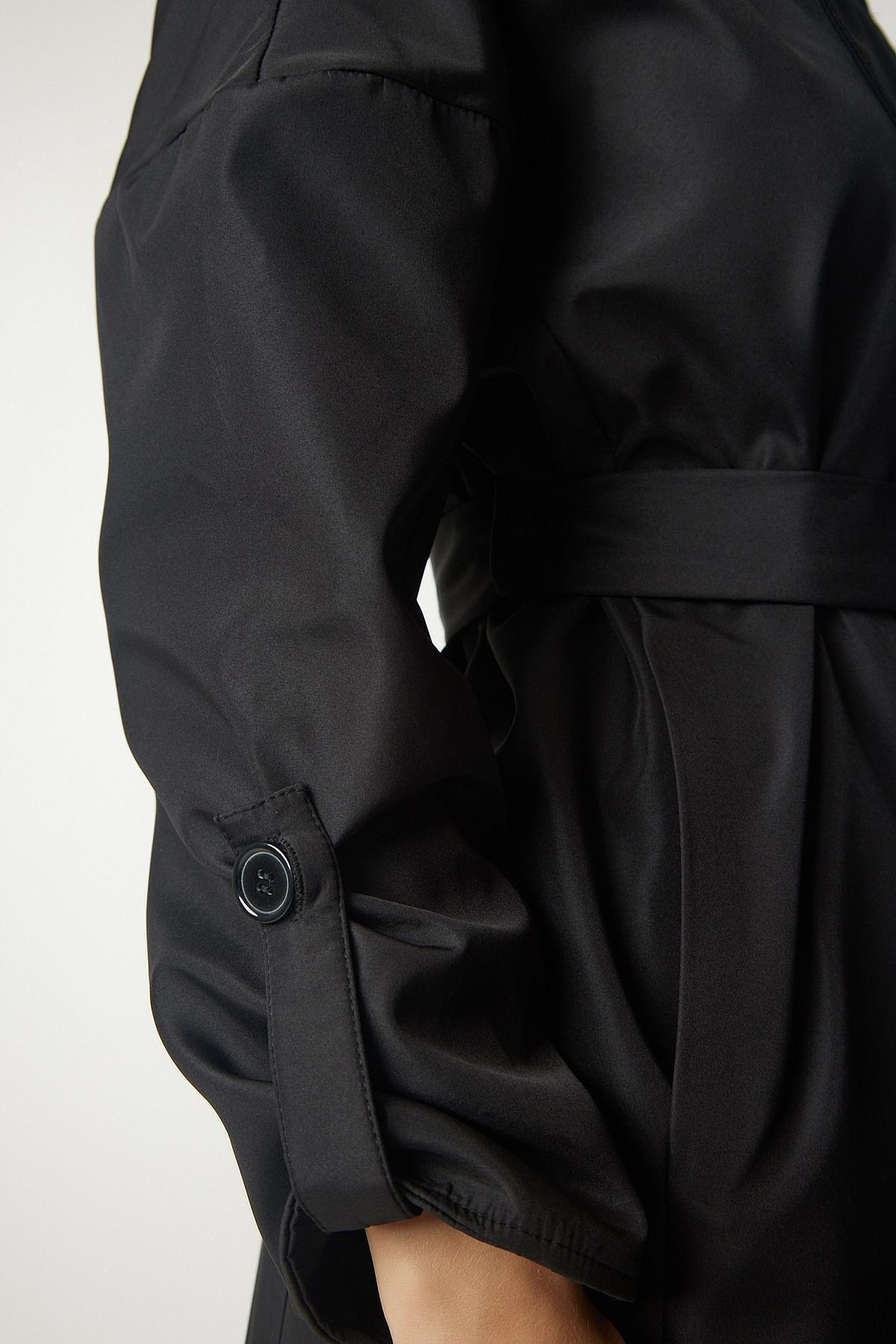 Black Belted Seasonal Trench Coat, , large image number 4