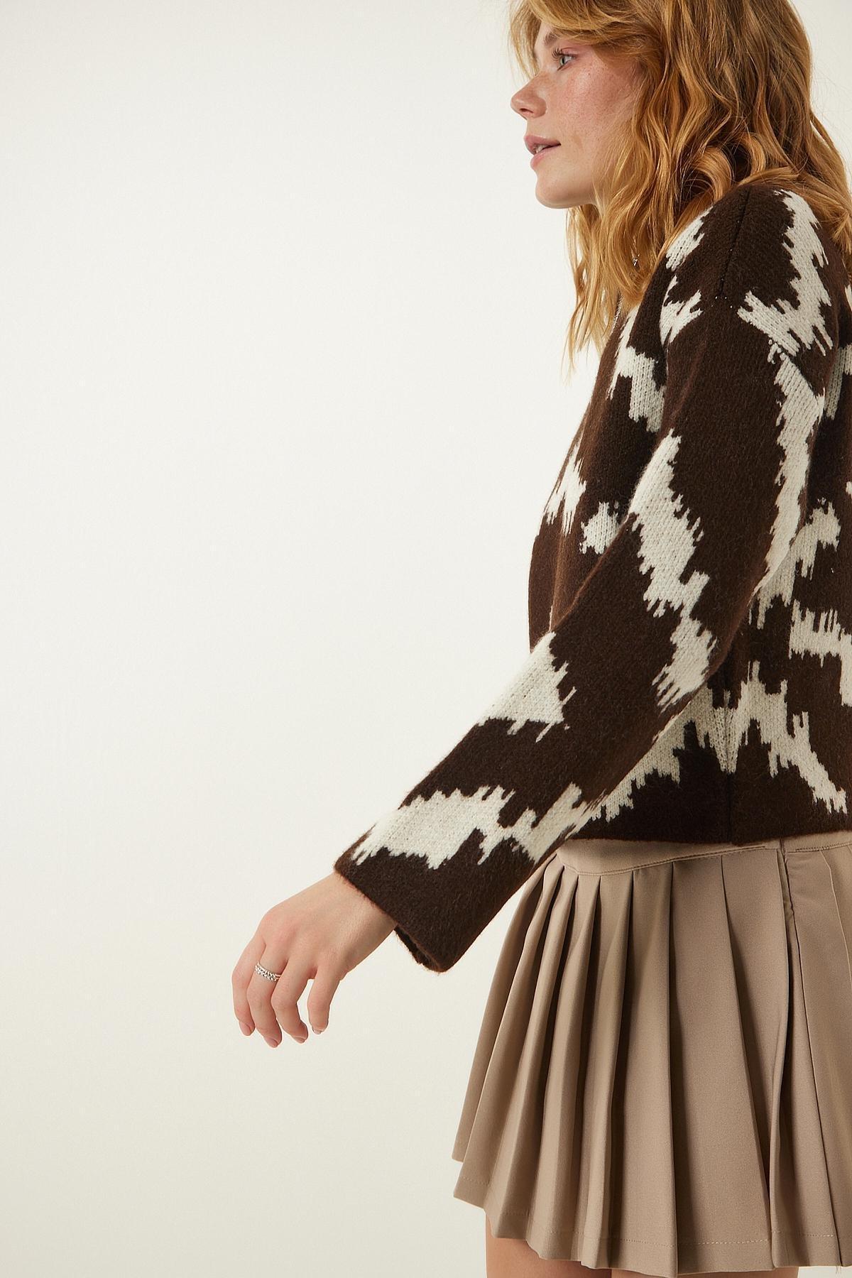 Brown Patterned Knitwear Sweater, Brown, large image number 2