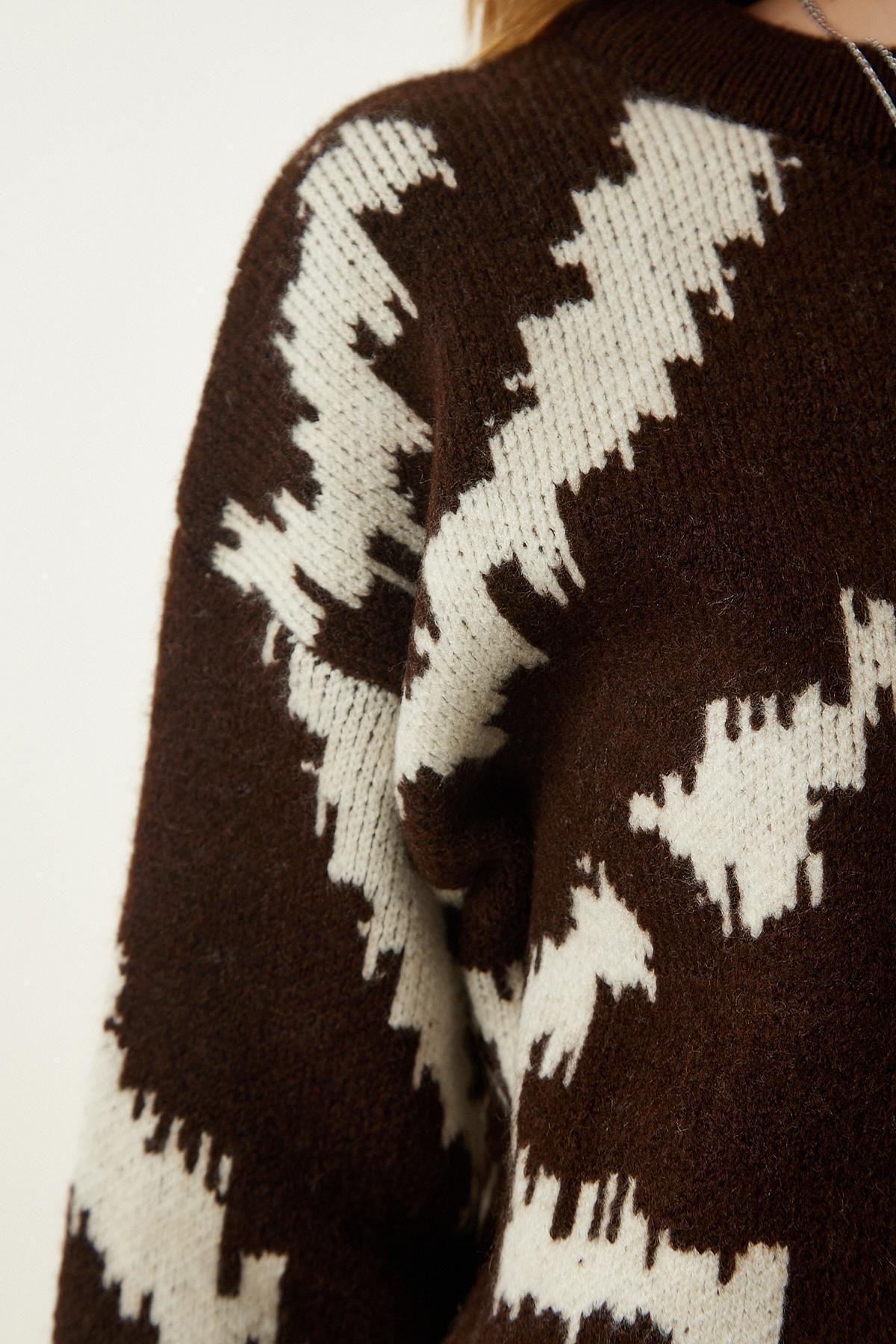 Brown Patterned Knitwear Sweater, Brown, large image number 3