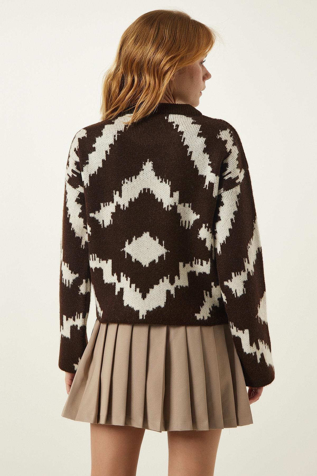 Brown Patterned Knitwear Sweater, Brown, large image number 4