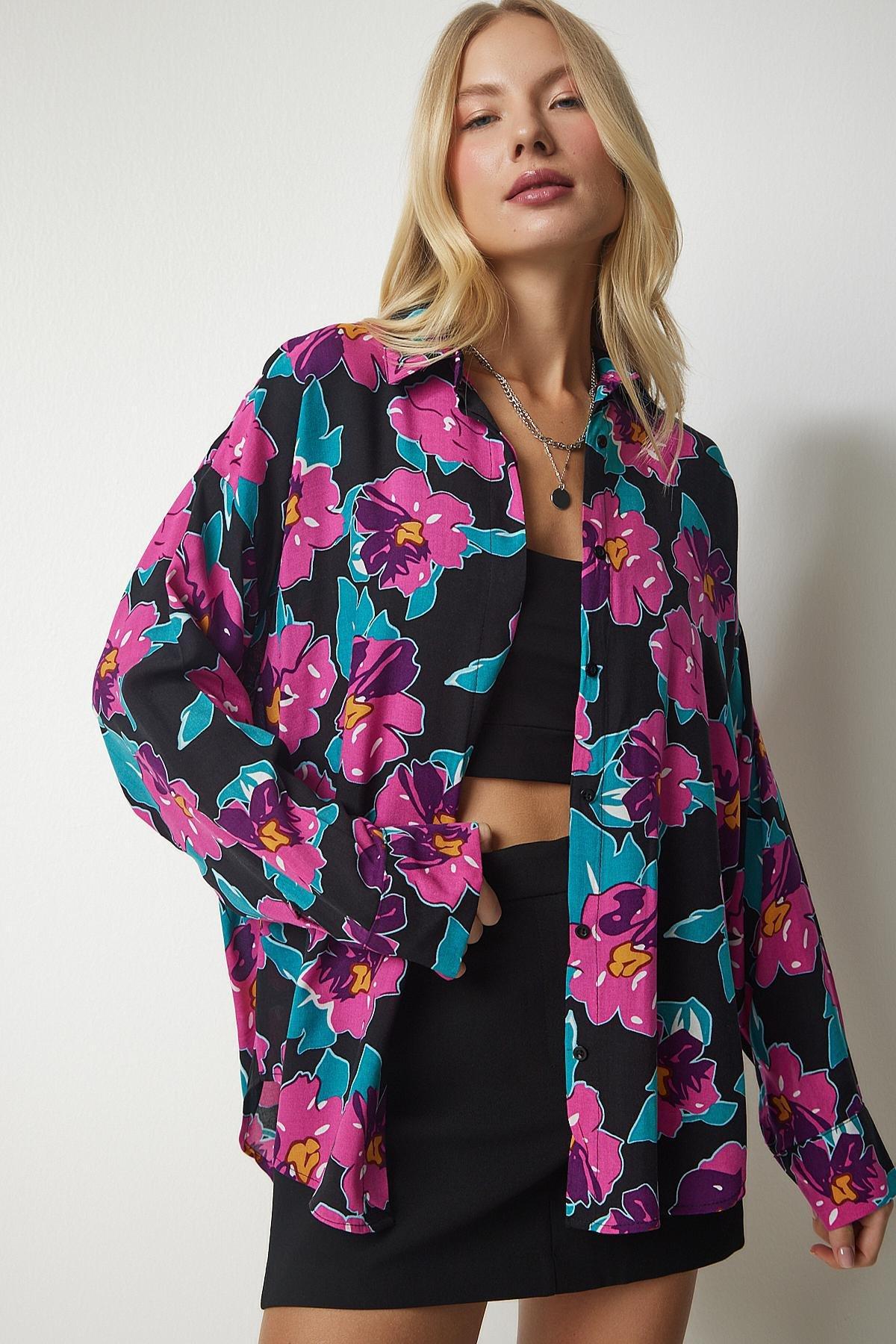 Multicolour Patterned Oversized Flowy Shirt, , large image number 0