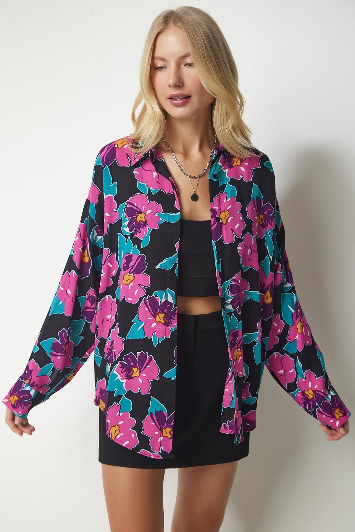 Multicolour Patterned Oversized Flowy Shirt, , large image number 1