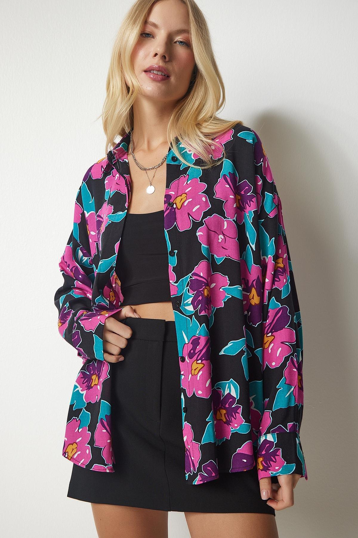 Multicolour Patterned Oversized Flowy Shirt, , large image number 2