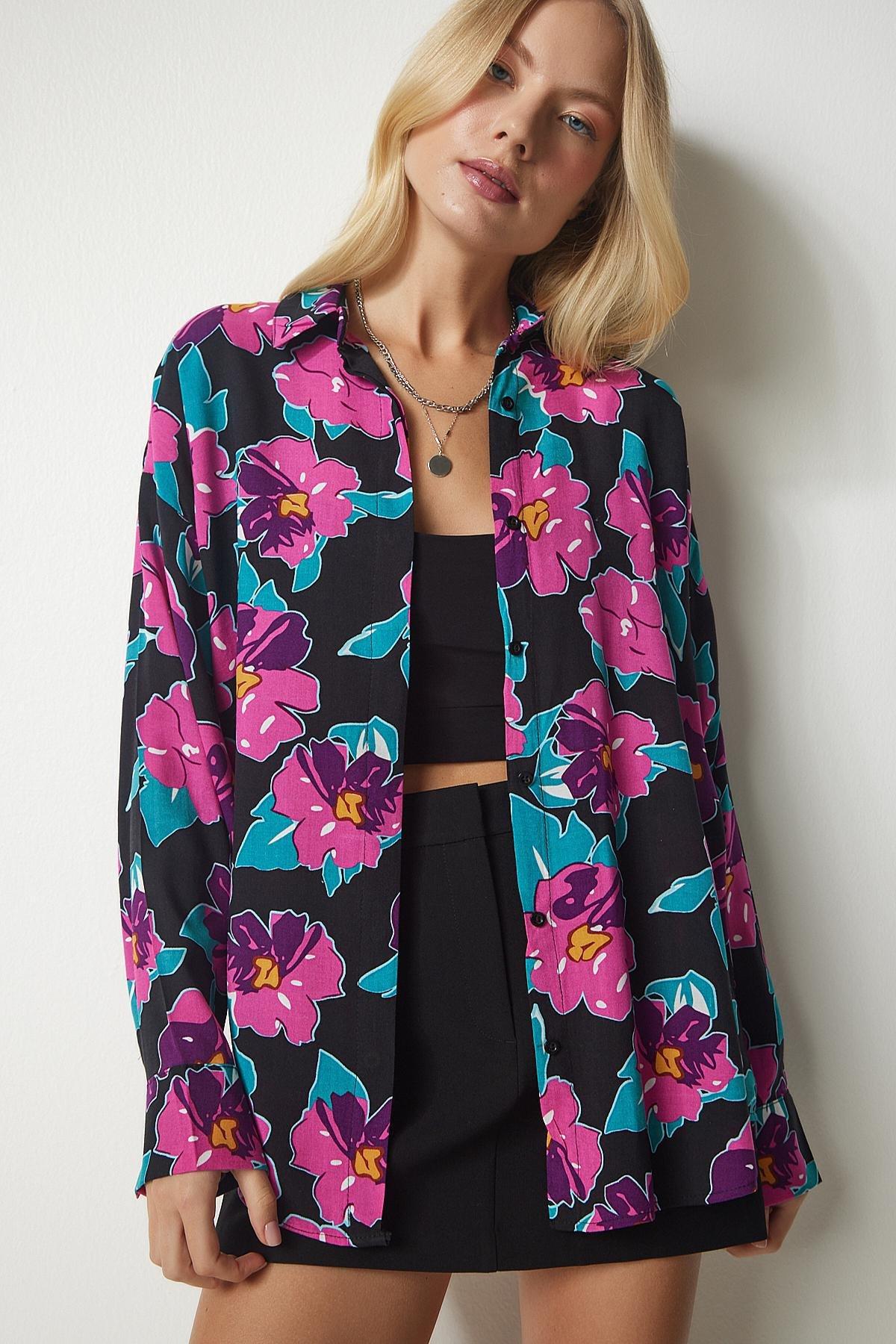 Multicolour Patterned Oversized Flowy Shirt, , large image number 3