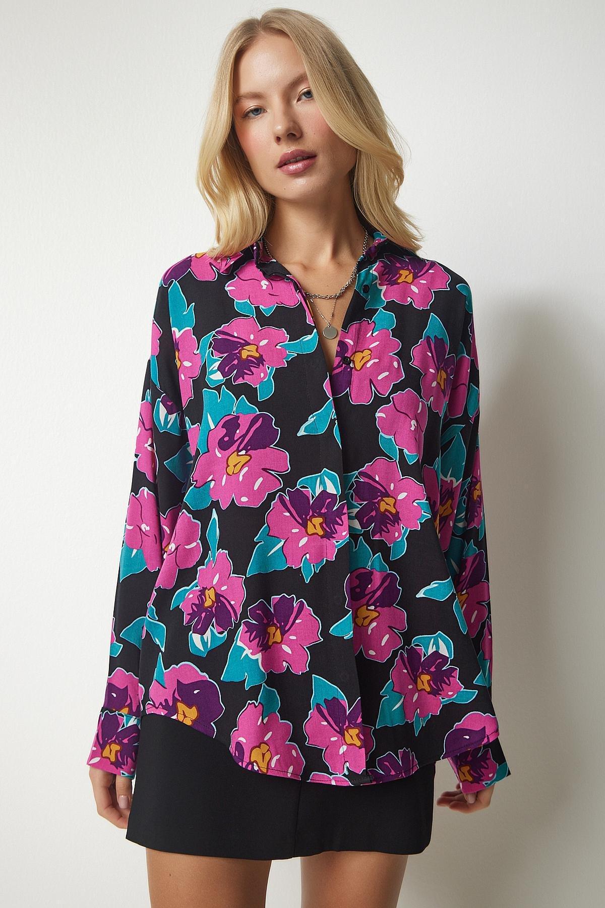 Multicolour Patterned Oversized Flowy Shirt, , large image number 4