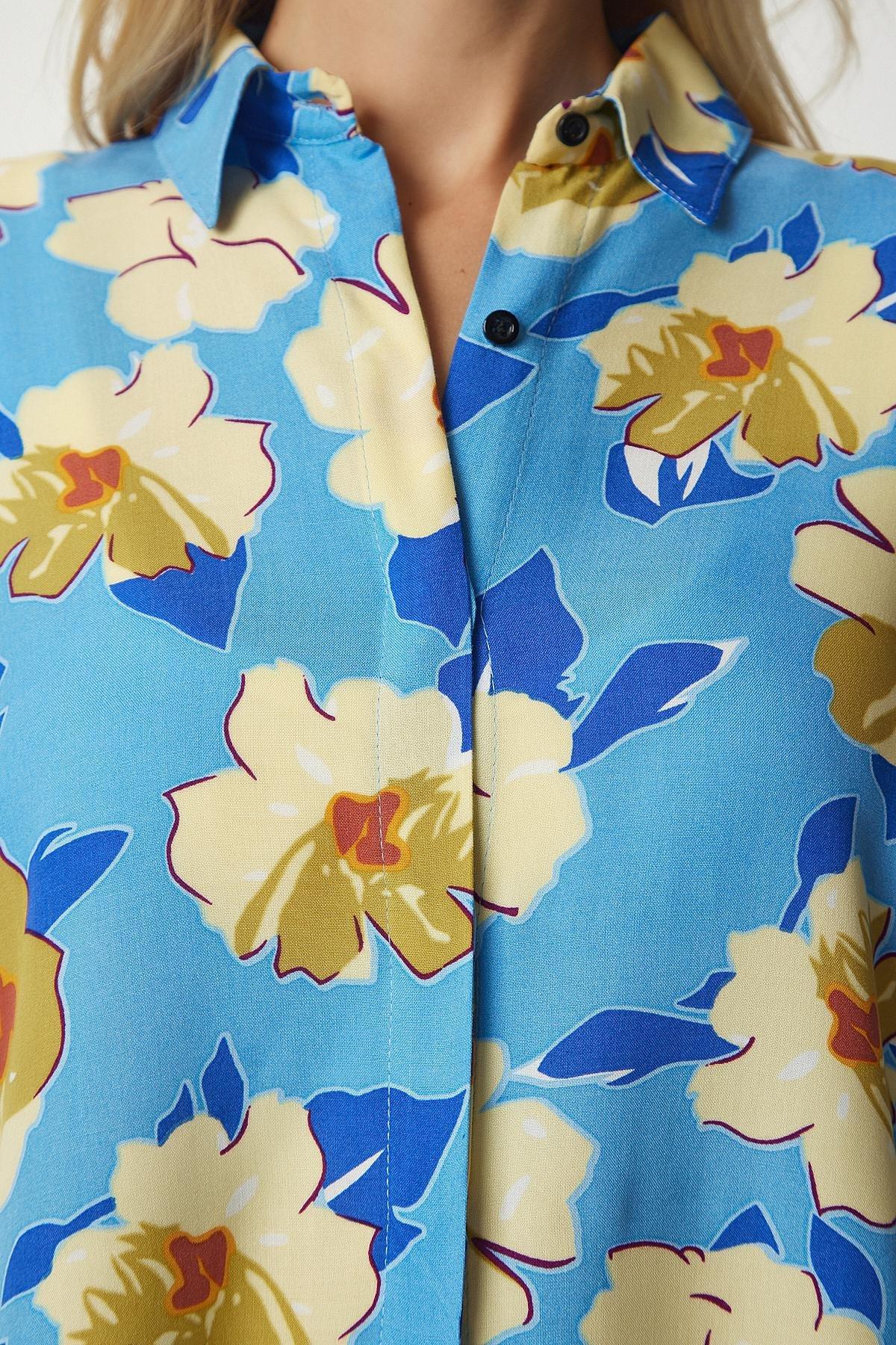 Multicolour Patterned Oversized Flowy Viscose Shirt, , large image number 5