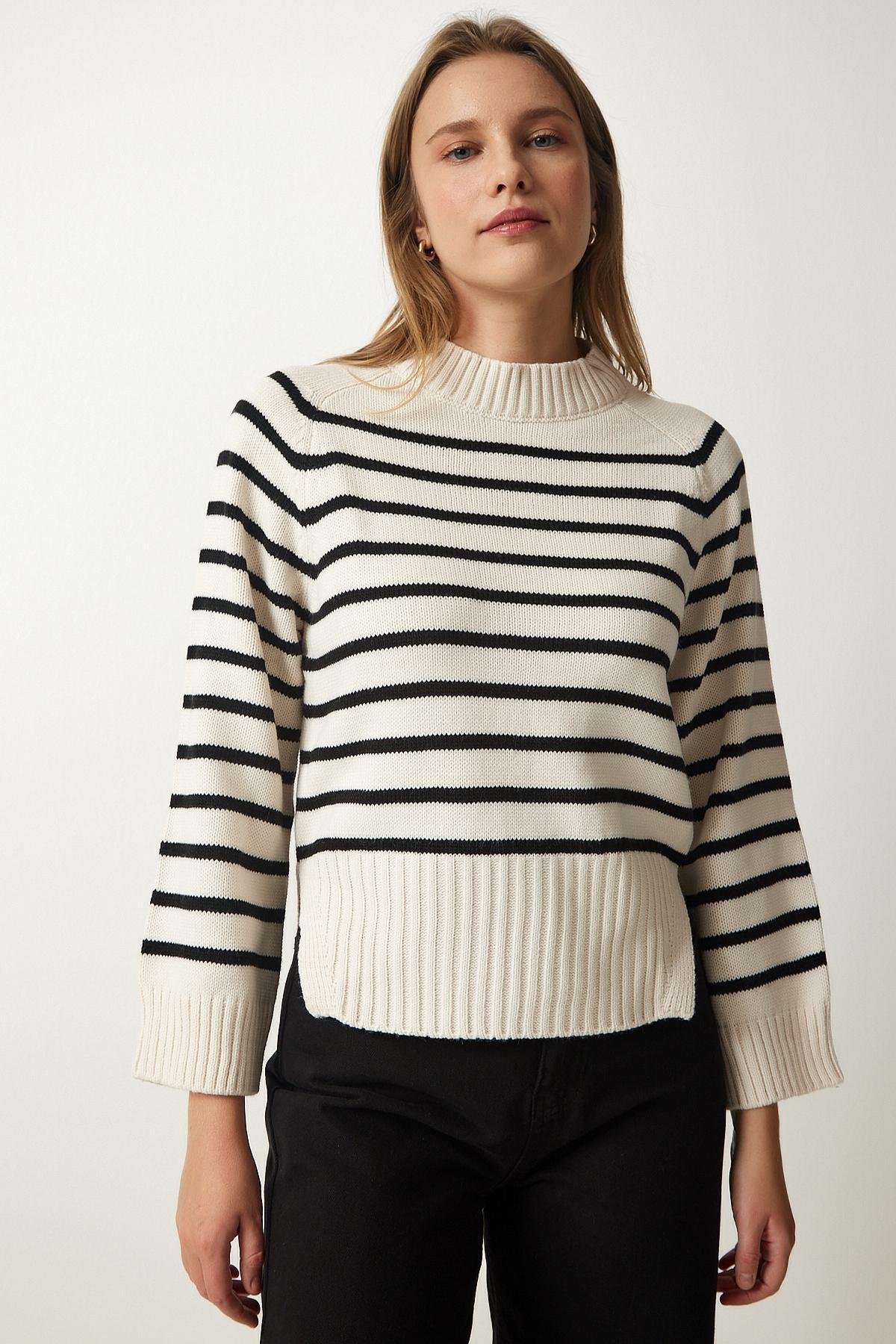 Cream Striped Knitwear Sweater, Cream, large image number 2