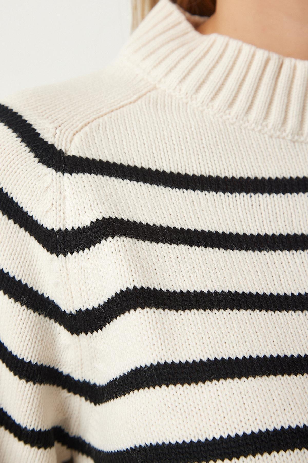 Cream Striped Knitwear Sweater, Cream, large image number 3