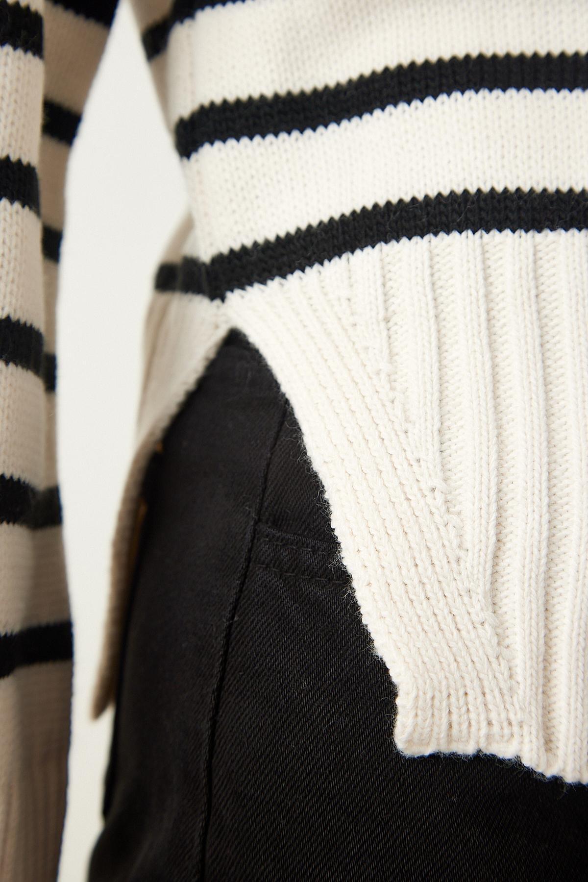 Cream Striped Knitwear Sweater, Cream, large image number 4