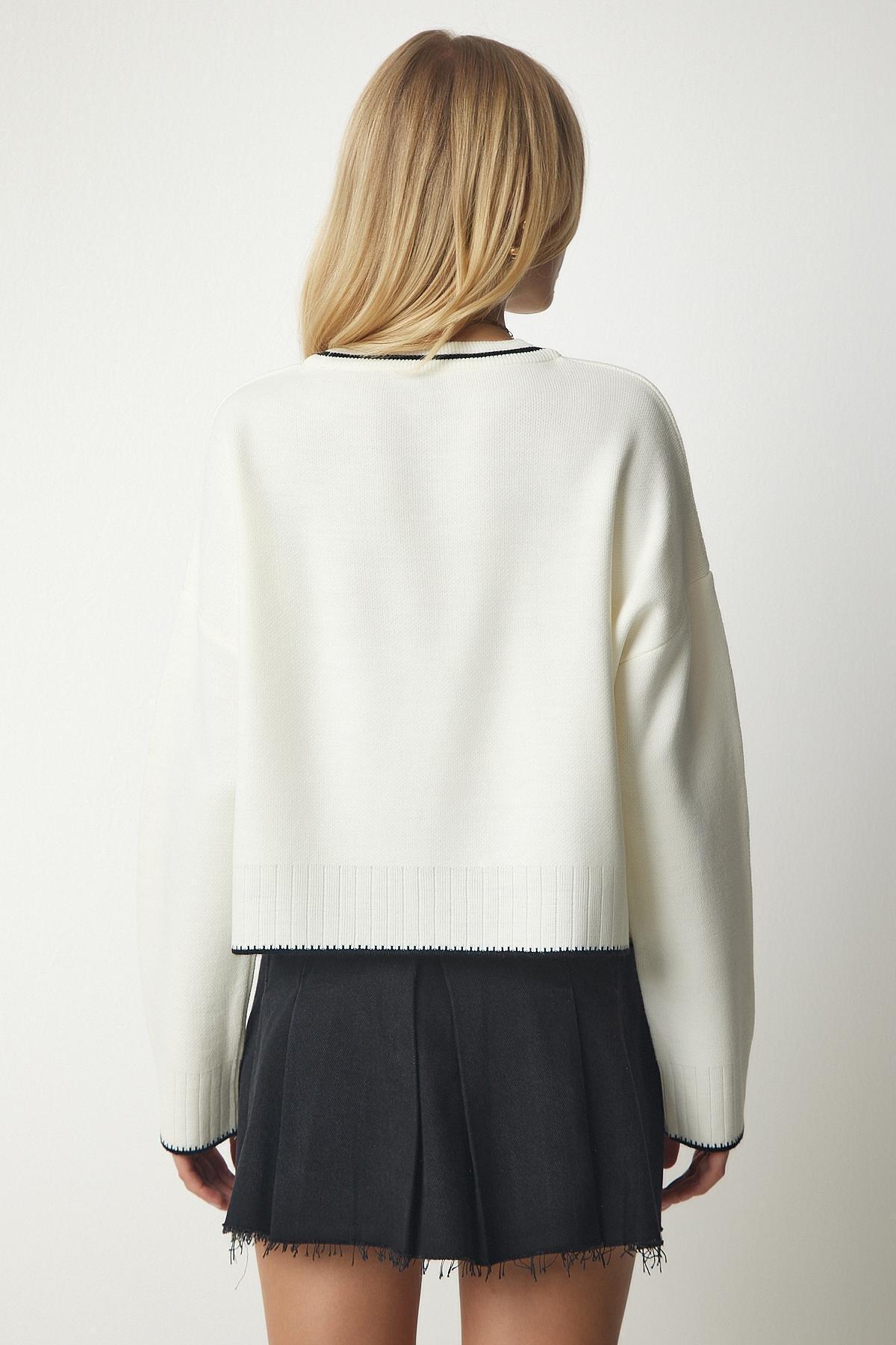 Ecru Basic Knitwear Sweater, Ecru, large image number 4