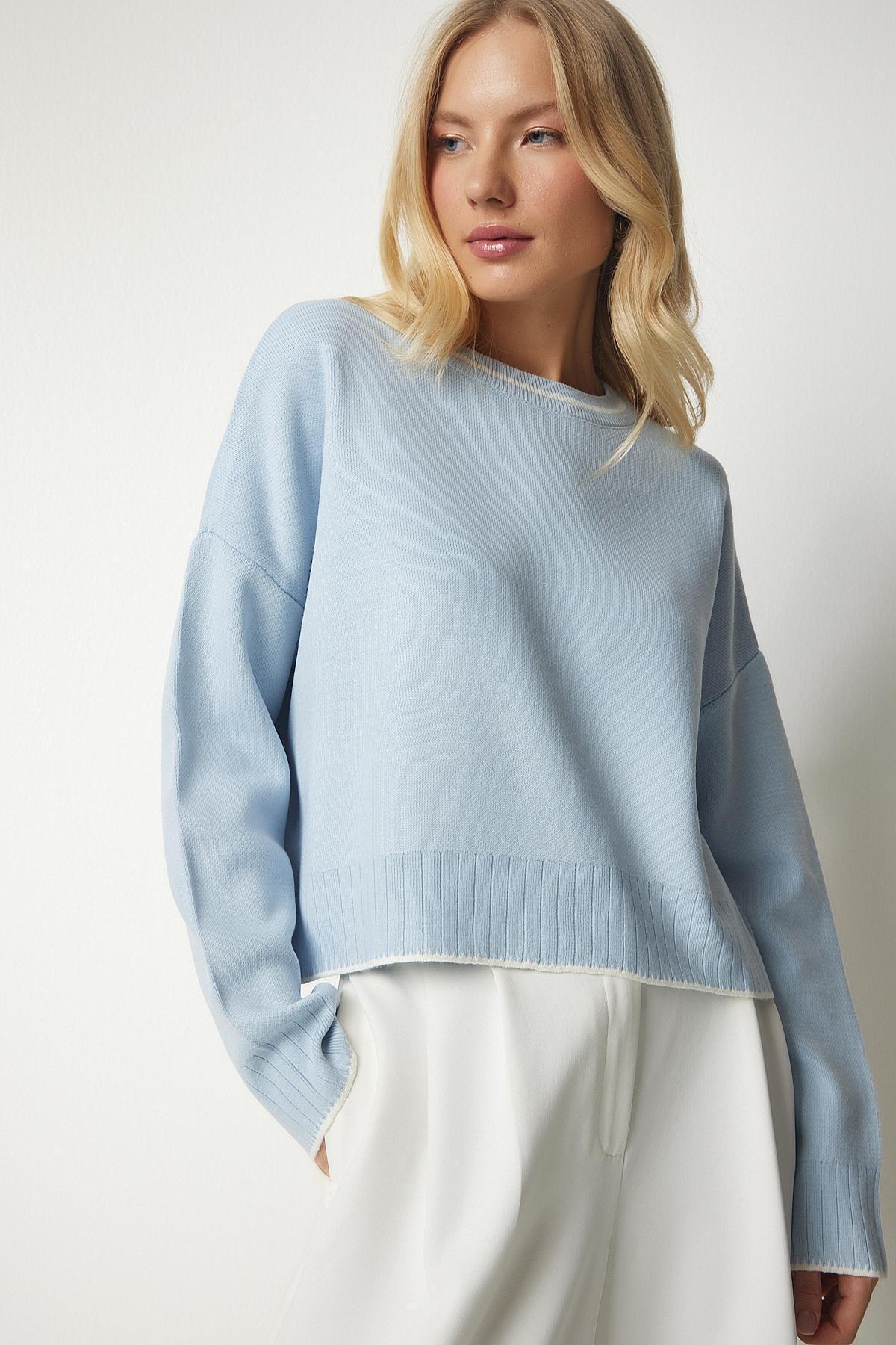 Blue Basic Knitwear Sweater, LIGHT BLUE, large image number 2