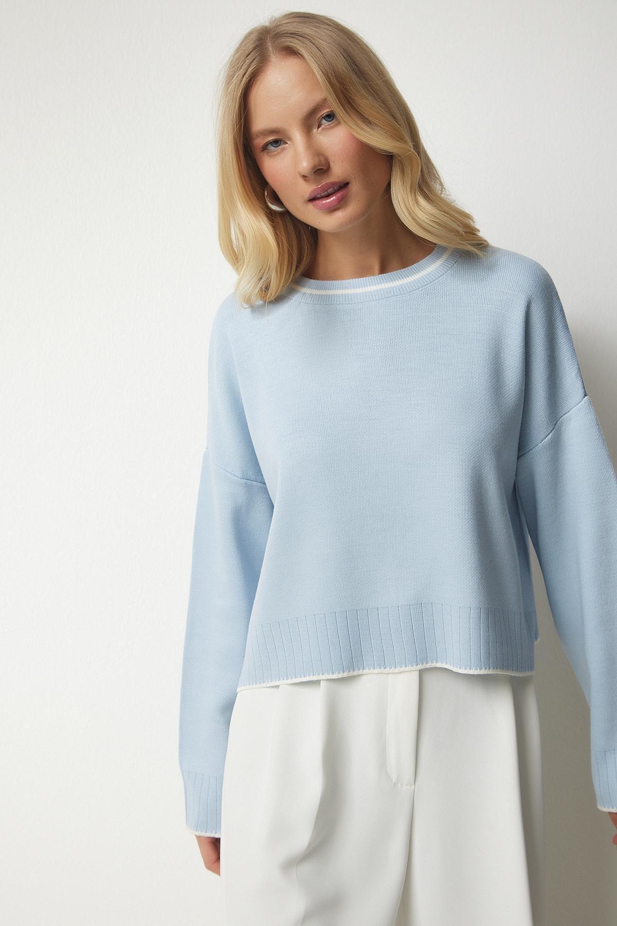 Blue Basic Knitwear Sweater, LIGHT BLUE, large image number 3
