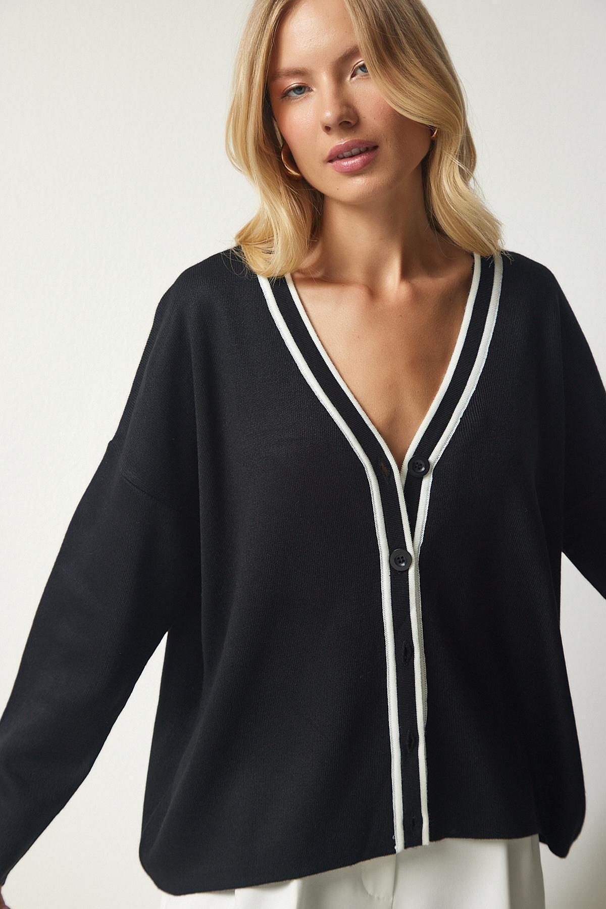 Black Knitwear Cardigan, BLACK, large image number 1