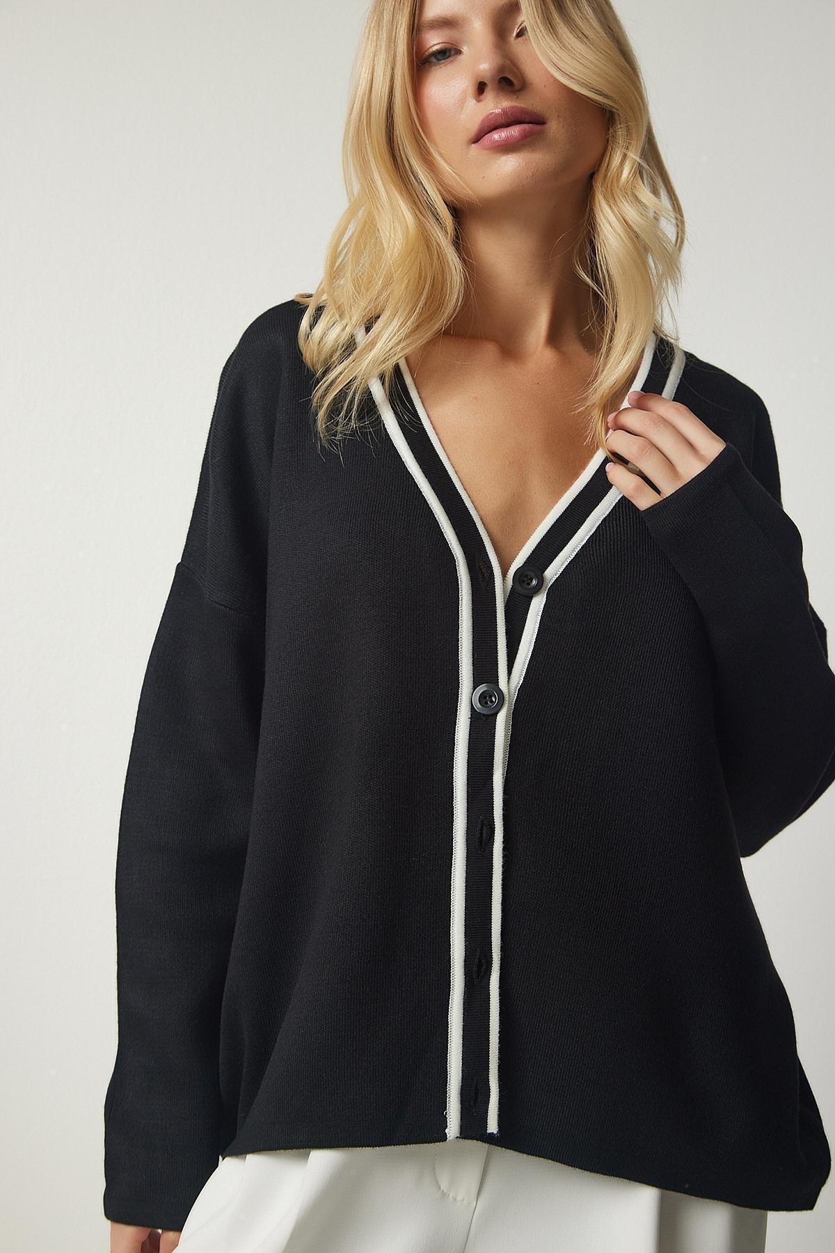 Black Knitwear Cardigan, BLACK, large image number 2