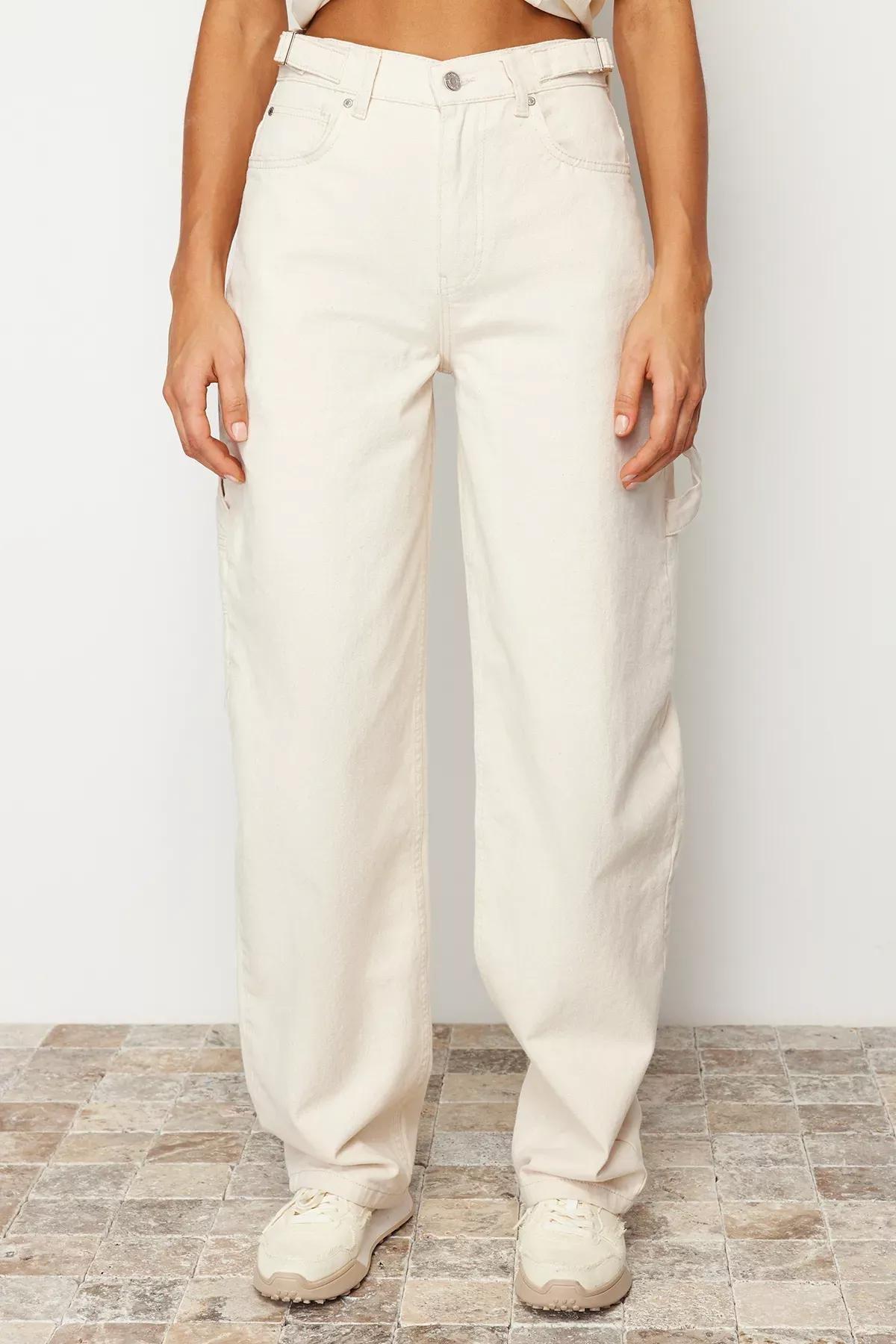 جينز بقصة واسعة وخصر مرتفع، كريمي, Ecru, large image number 3