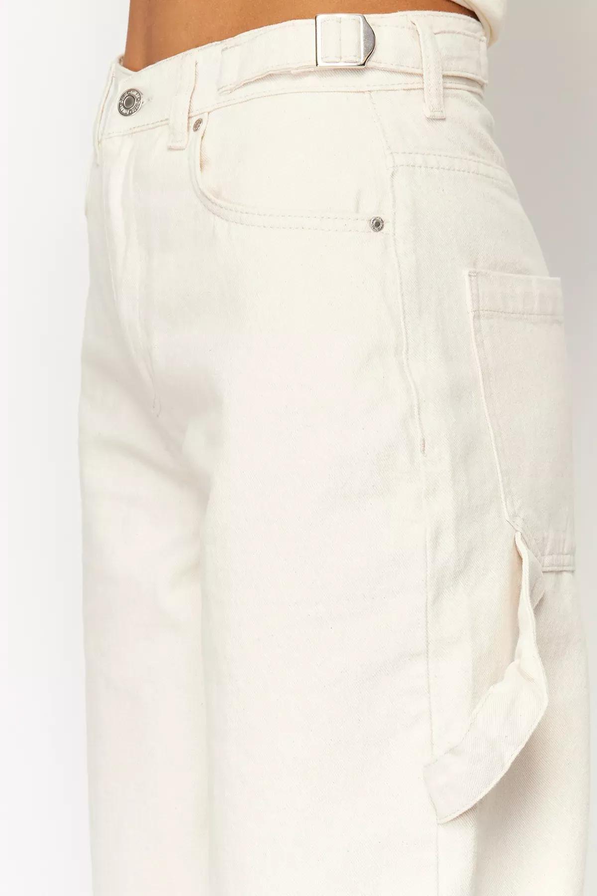 جينز بقصة واسعة وخصر مرتفع، كريمي, Ecru, large image number 4