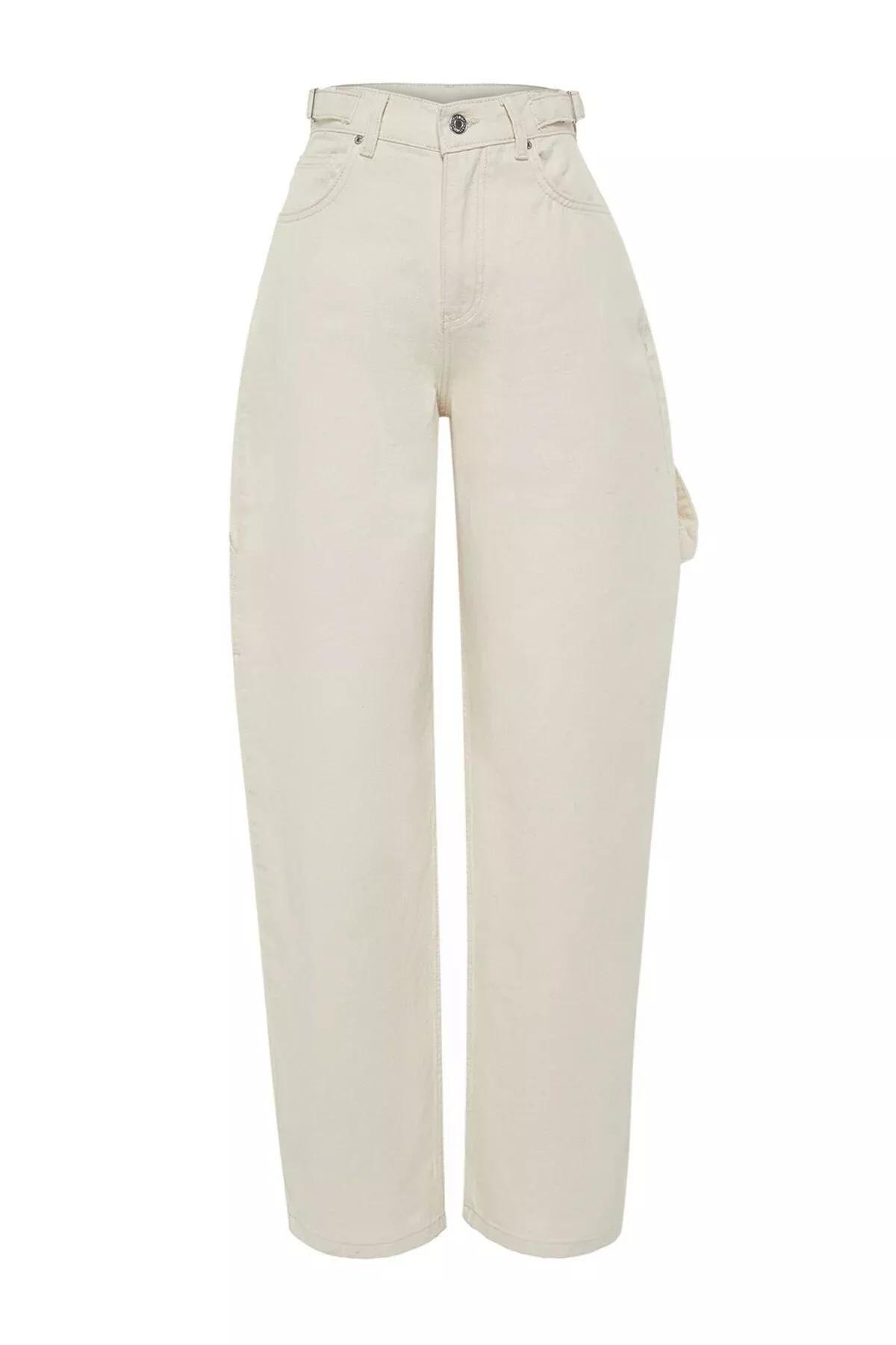 جينز بقصة واسعة وخصر مرتفع، كريمي, Ecru, large image number 5