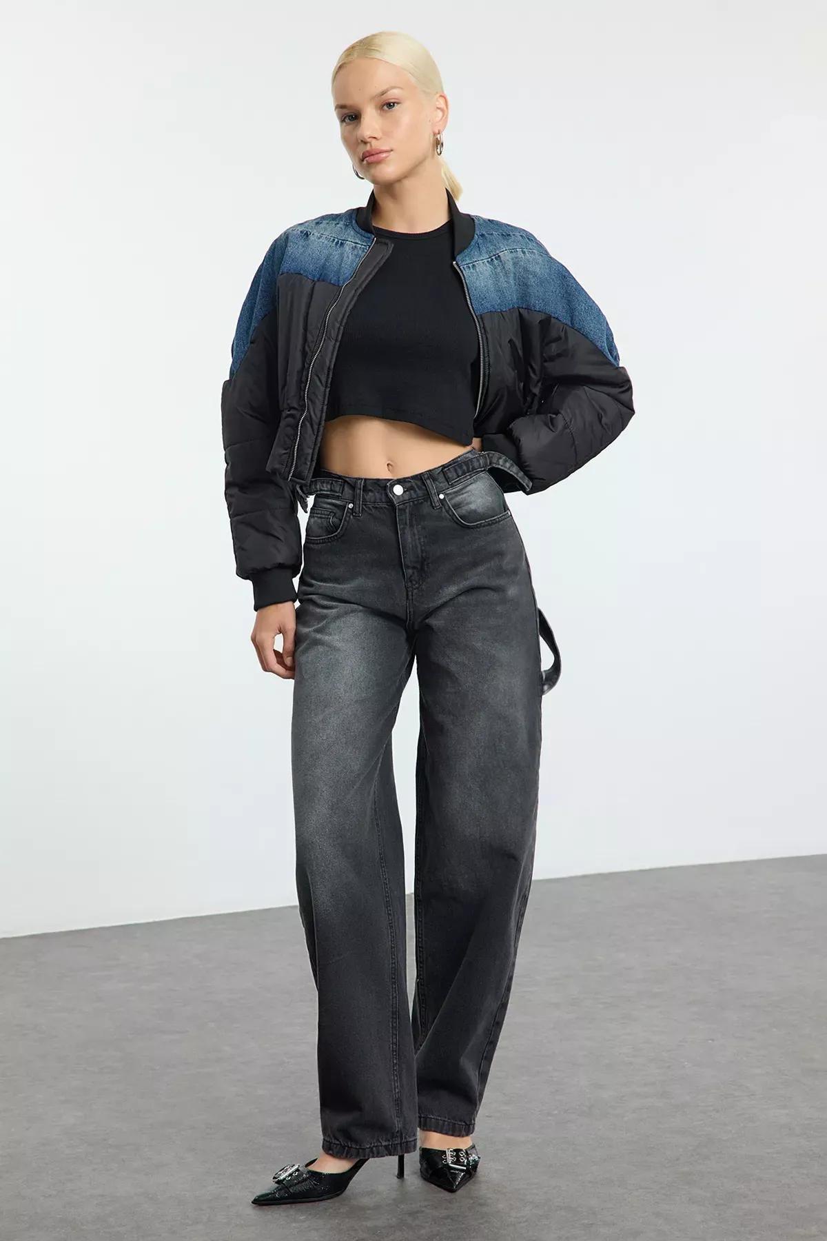 Grey High-Waist Skater Jeans, , large image number 0
