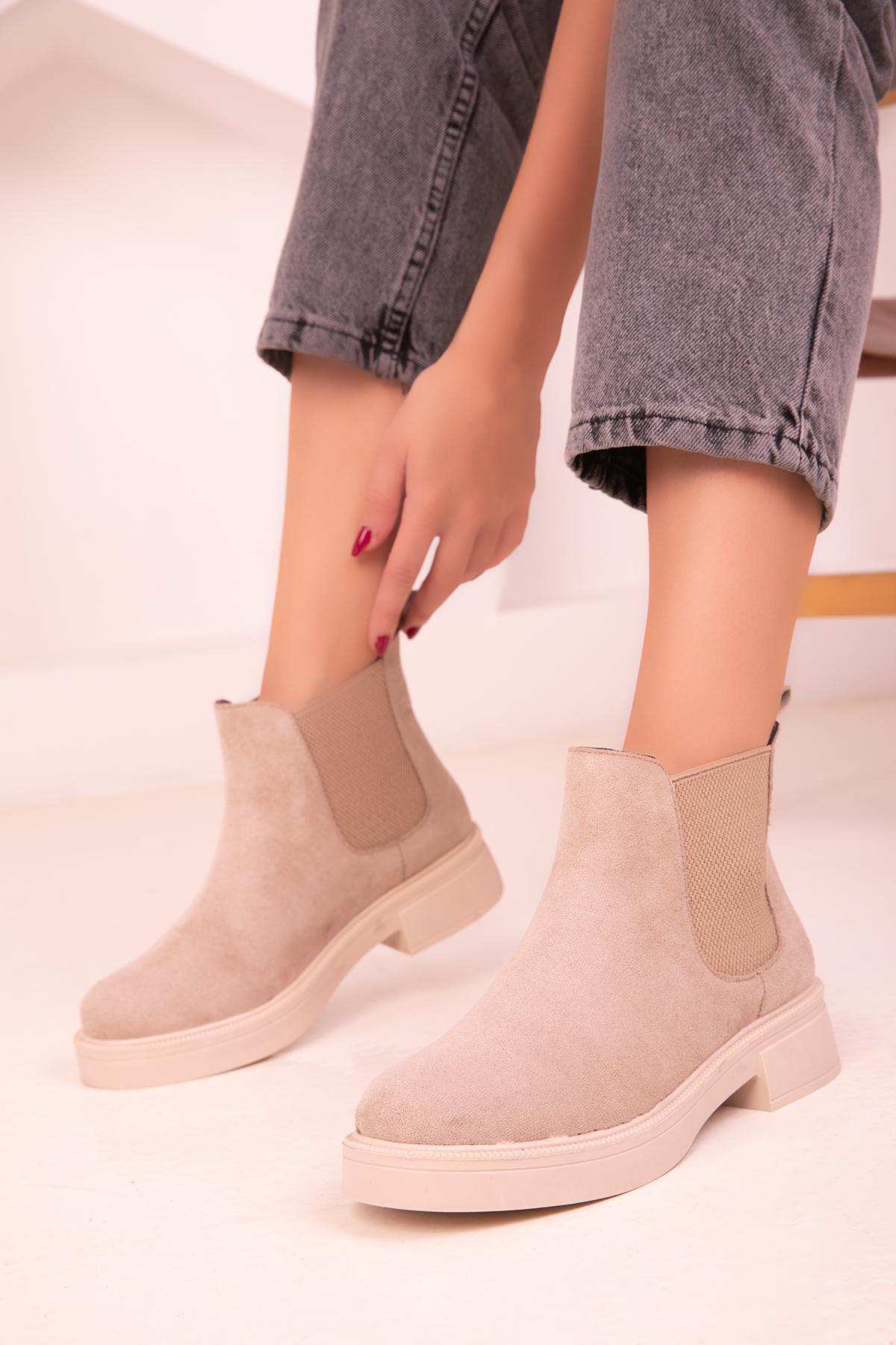 SOHO - Beige Ankle Suede Boots