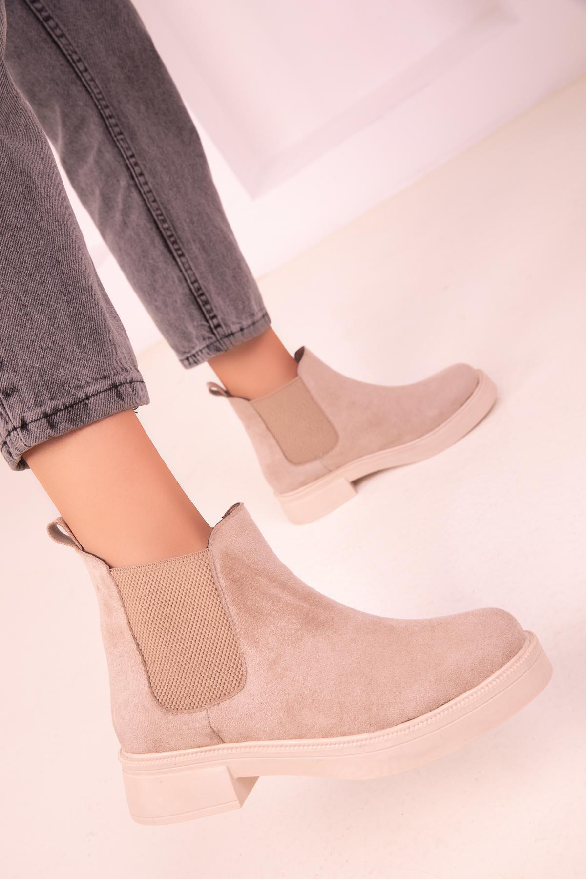 SOHO - Beige Ankle Suede Boots