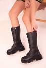 SOHO - Black Long Leather Lace-Up Boots