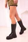 SOHO - Black Long Leather Lace-Up Boots